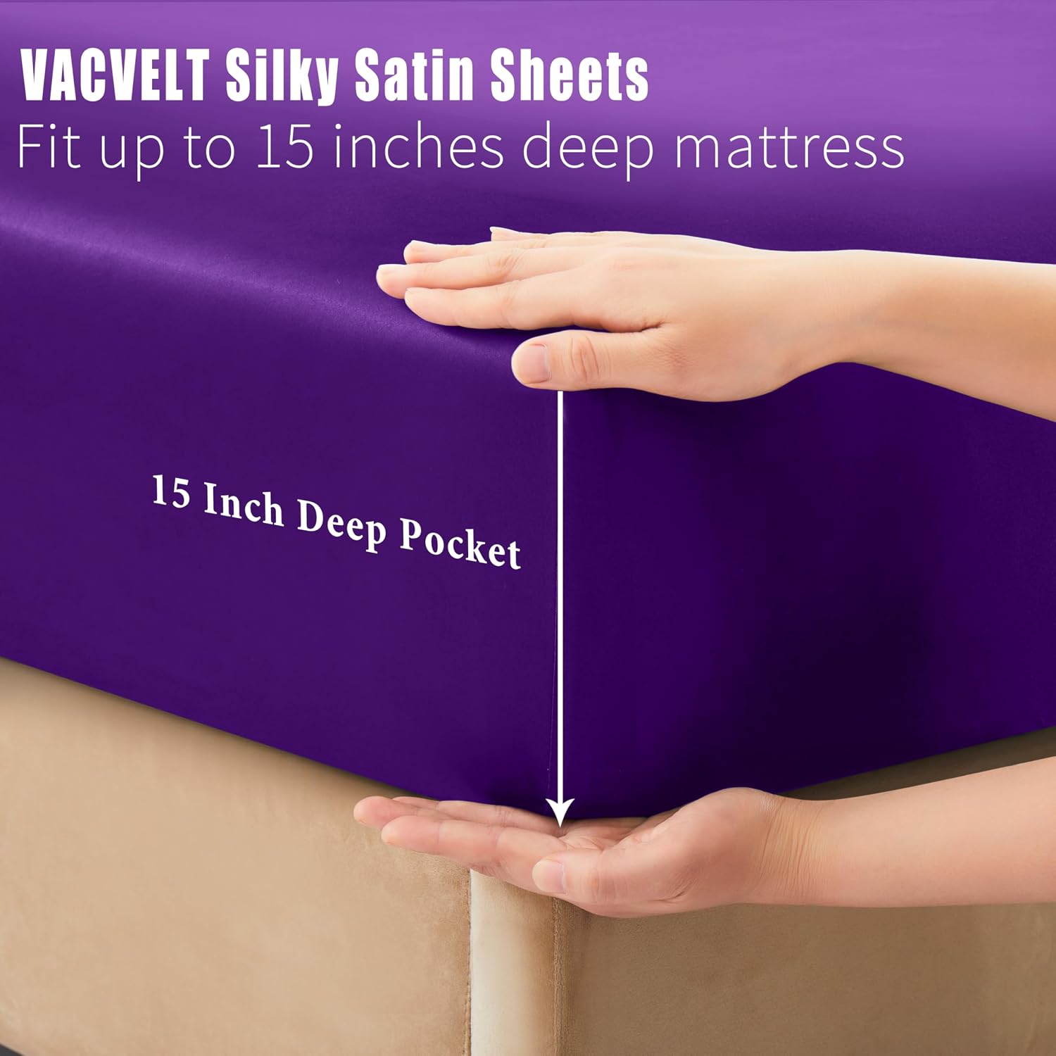 VACVELT 3pcs Purple Satin Sheets Twin Size Bed Set, 15 Inch Deep Pocket Silky Satin Sheet Set, Soft Satin Bedding Set Cooling & Luxury…