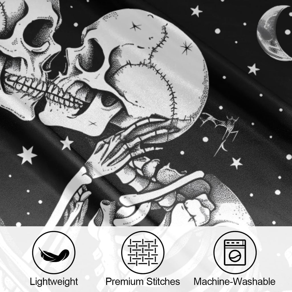 Satin Pillowcase for Hair and Skin Black Halloween Skull Couple Soft Silk Pillow Case with Envelope Closure Cooling Pillow Cases Slip…