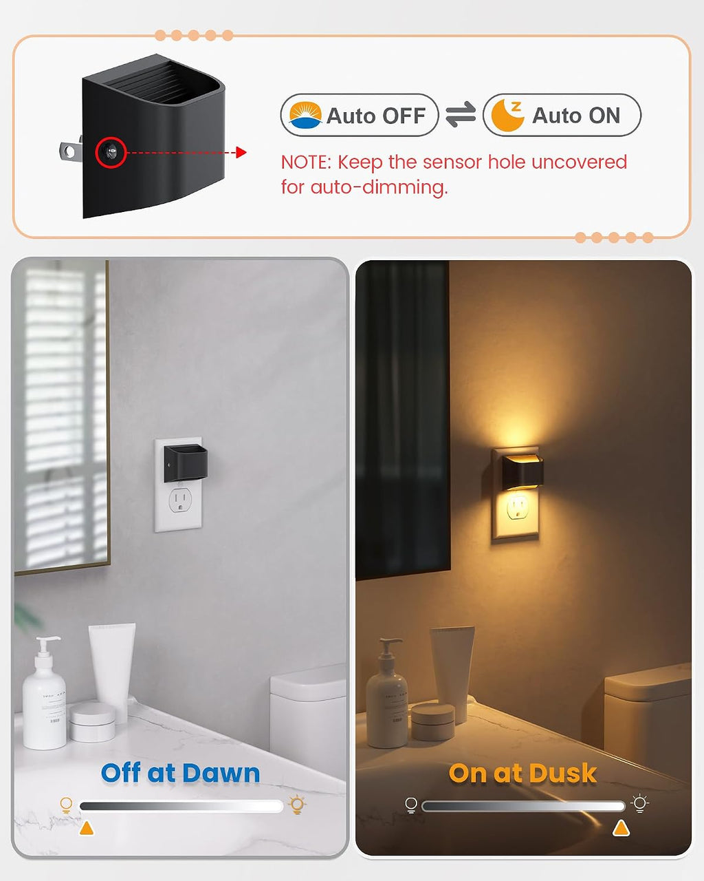 Niorsun Night Lights Plug Into Wall, Auto Brightness Sensor Night Light, 3000K Warm White, Ultra- Wall Light for Hallway Bathroom Bedro…