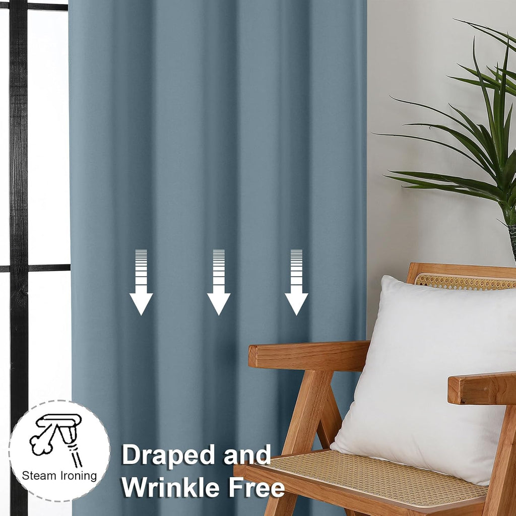 Simplebrand Ava Stone Blue Blackout Curtains for Bedroom 90 Inches Long 2 Panels Set, Solid Privacy Energy Saving Living Room Window Treatm…