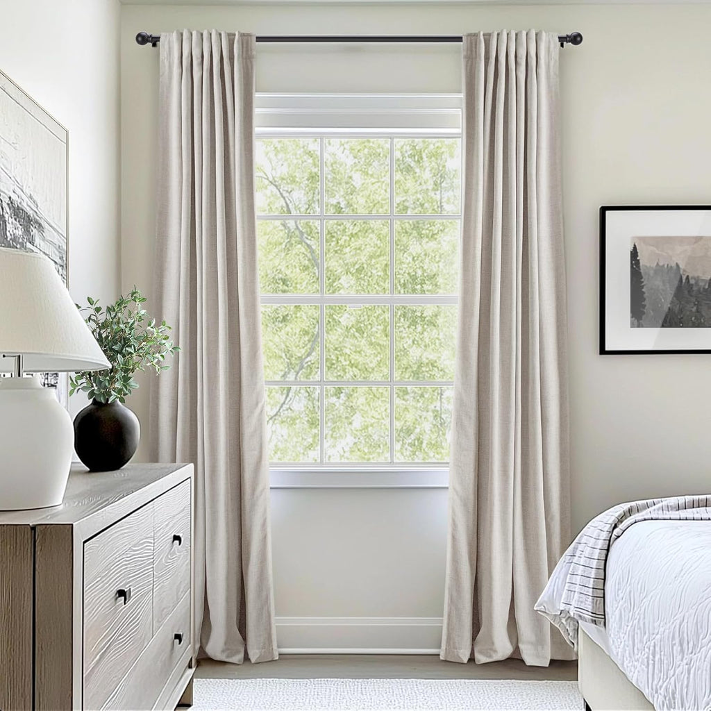 INOVADAY Total Blackout Curtains for Bedroom, Black Out Curtains 84 Inch Long, Clip Rings Linen Blackout Drapes, Thermal Insulated Room…