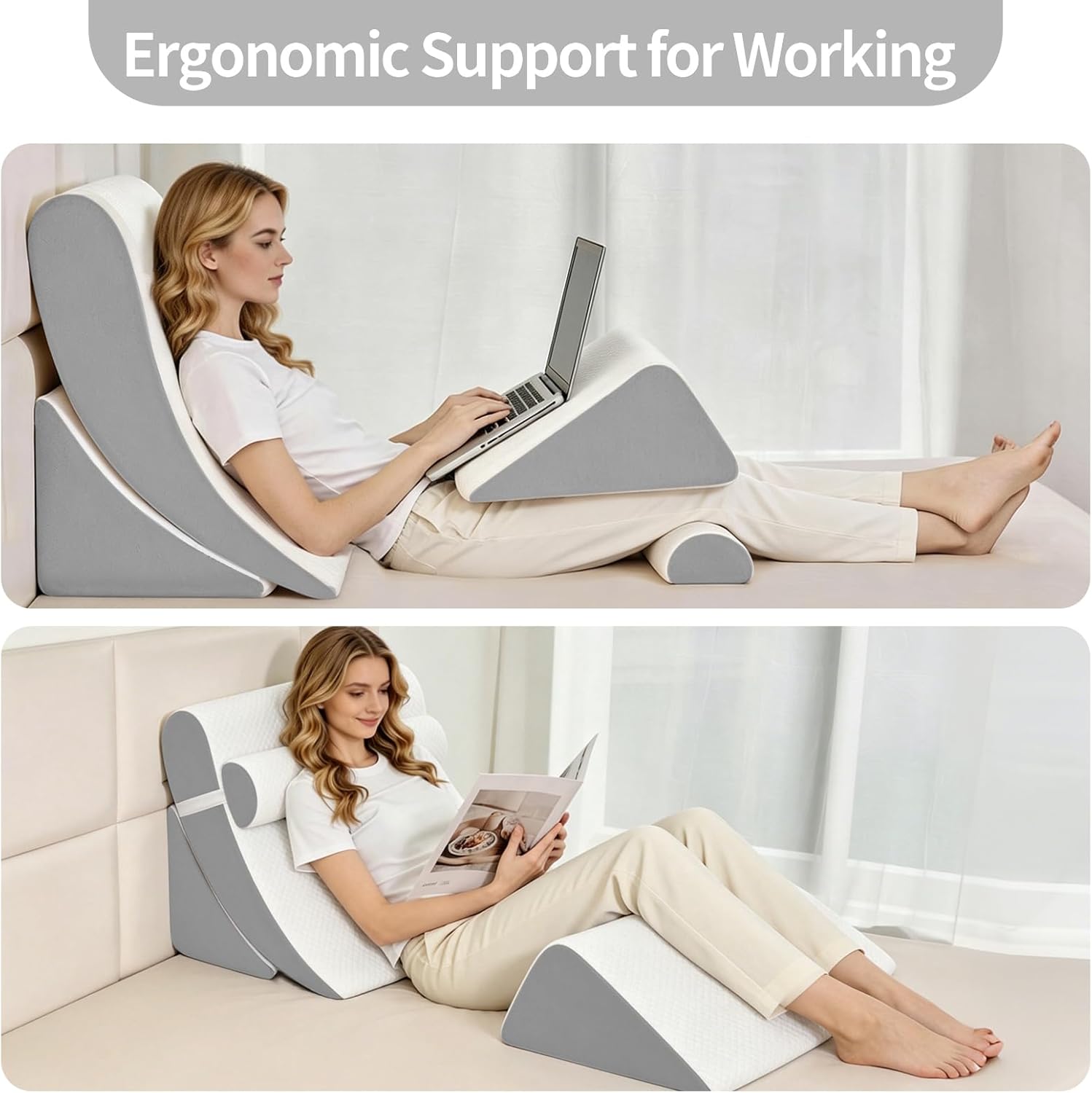 LevNubis 4PCS Orthopedic Bed Wedge Pillow Set for Post Surgery &, Adjustable Wedge Pillow for Back, Sitting up in Bed, Recovery, Acid R…