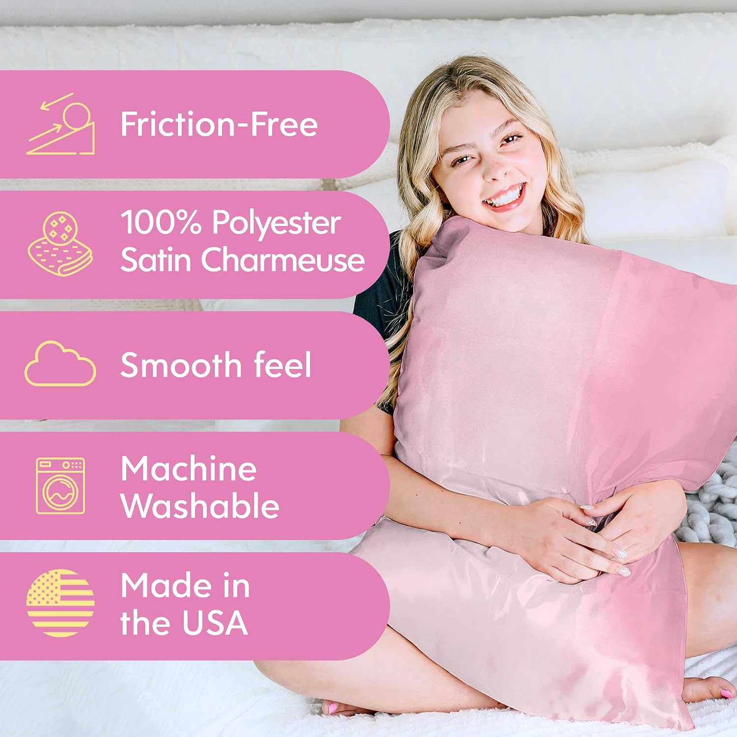 MorningGlamour Morning Glamour Satin Pillowcases for Hair & Skin, Similar to Silk, King Size Set of 2, Cooling Pillow Case with Envelope Cl…
