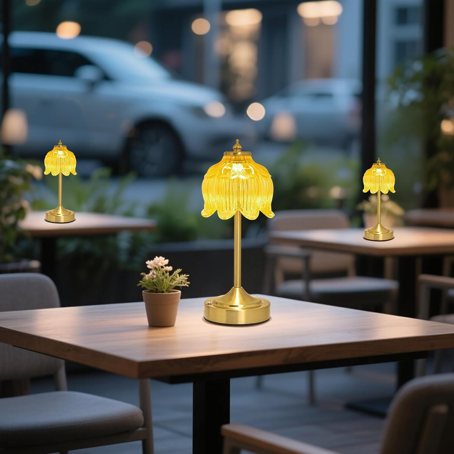 Crkwos Cordless Lotus Flower Table Lamp, 5200mAh Rechargeable Battery Operated Portable Lamp, 3-Color Dimmable Touch Control Small D…