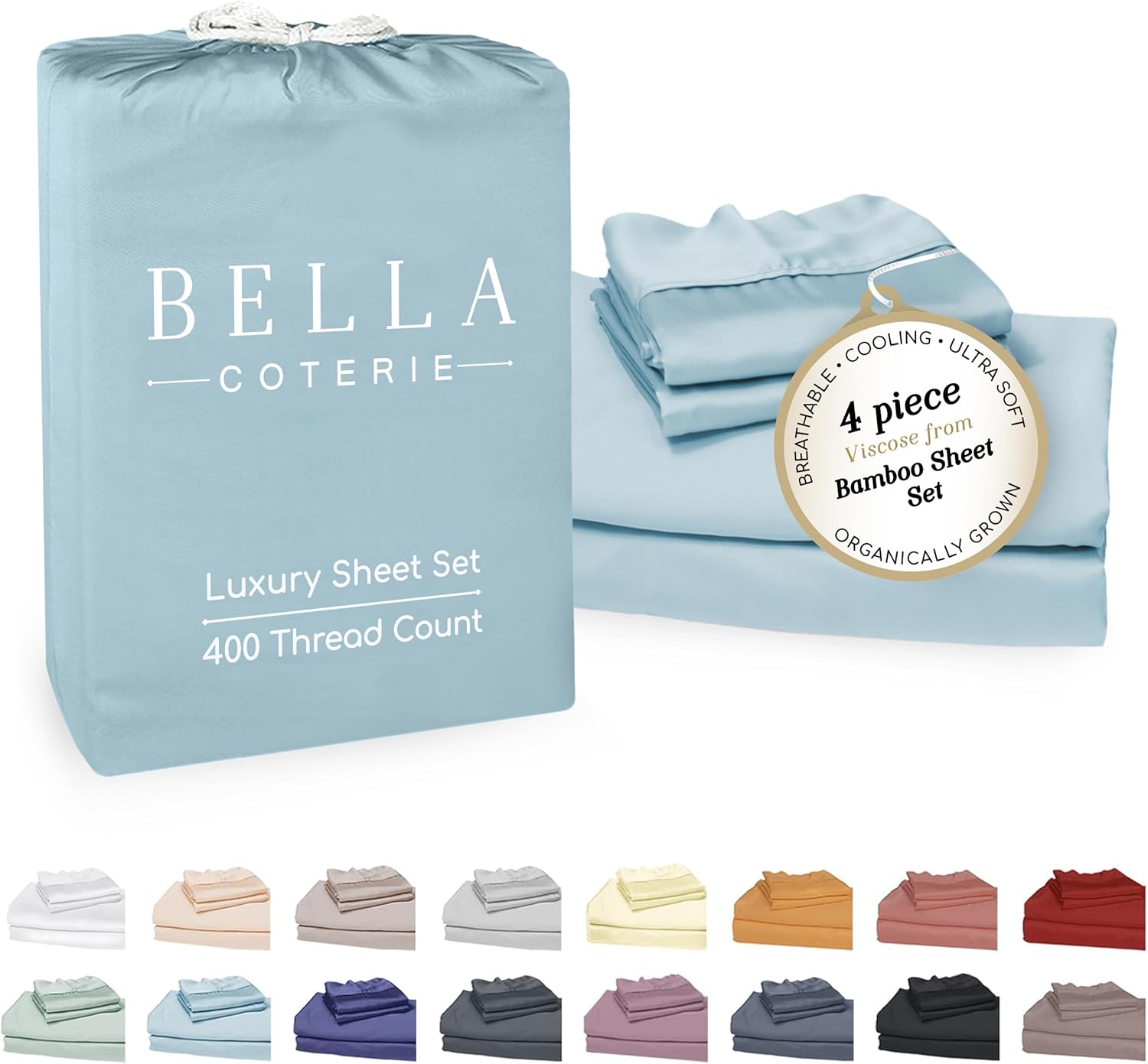Bella Coterie Luxury Bamboo Viscose Cal King Size Sheet Set | 100% Organically Grown | Ultra Soft | Cooling for Hot Sleepers | 18" Deep…
