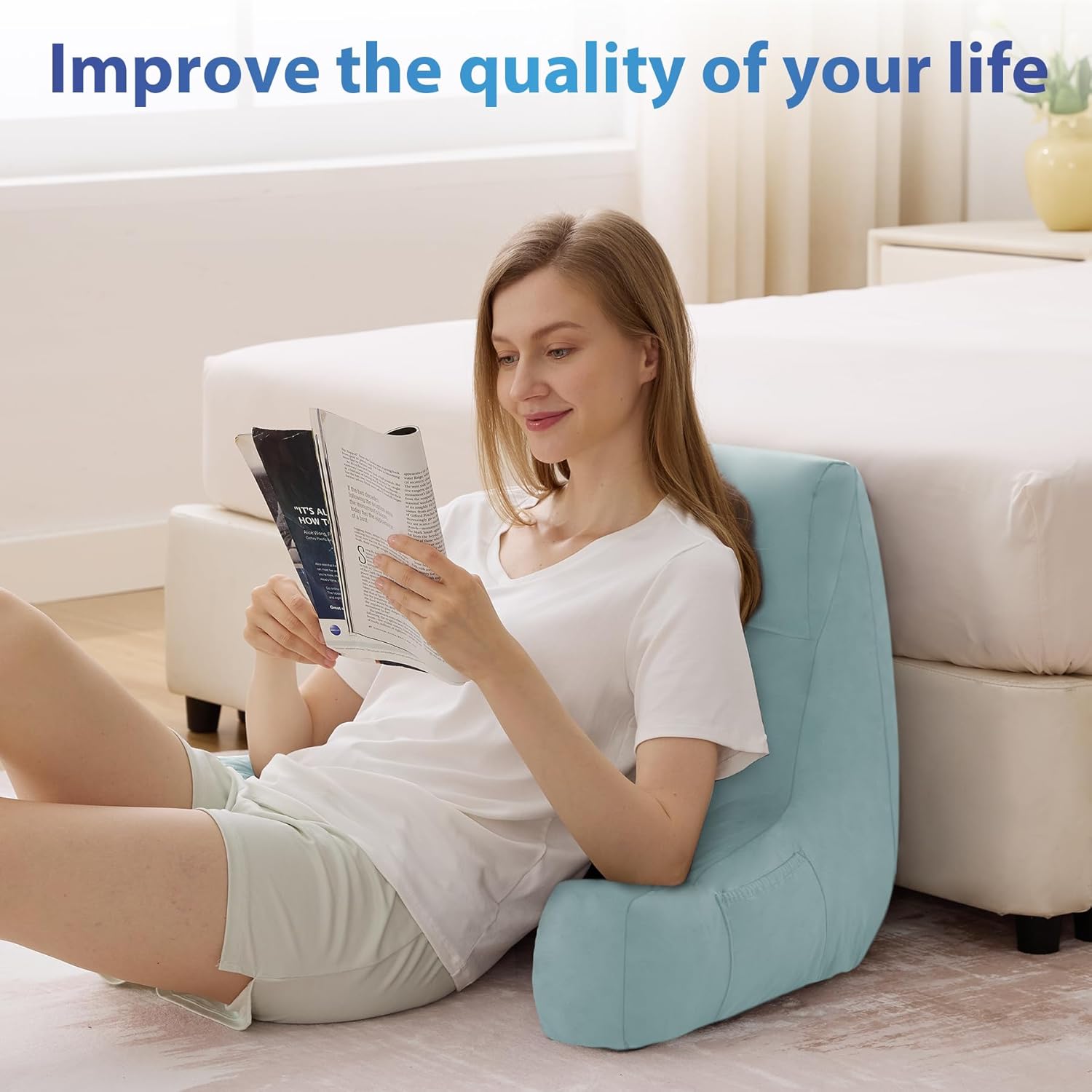Ipynbap Back Pillow for Bed Sitting up, Reading Pillow for Sitting in Bed Adult, Back Support Pillow, Memory Foam Sit up Lounge Backrest Pi…