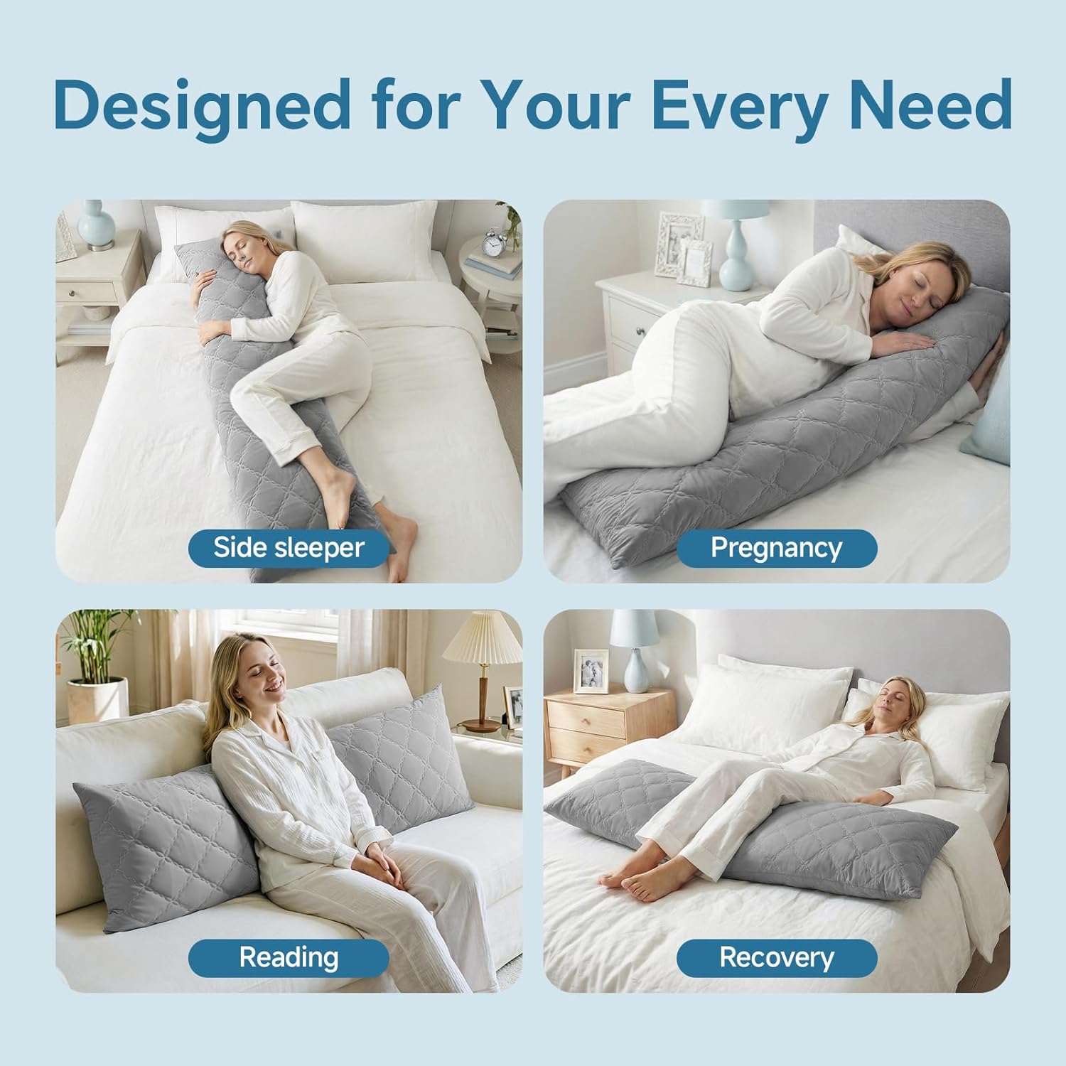 Bedelite Cooling Body Pillow for Adults, Creative Ultra Soft Cool-Touch Quilted Nylon-Spandex Body Pillow Cover, Adjustable Memory Foam Lon…