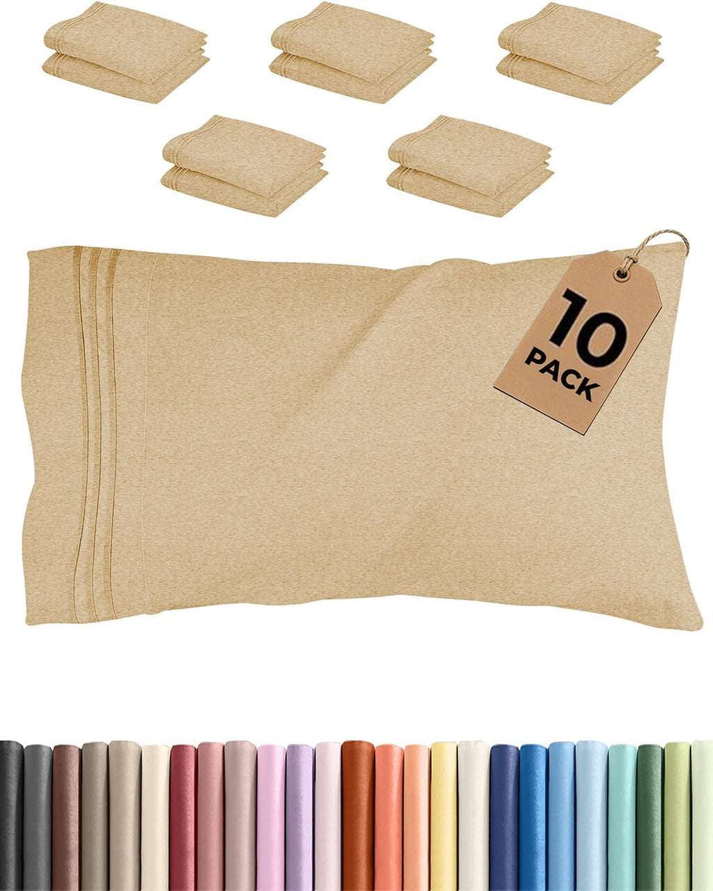 King Pillow Cases Set of 10 - Ultra Soft Hotel Quality Pillowcase Covers - Comfy, Cozy & Wrinkle Free - Shrink & Fade Resistant - Machine…