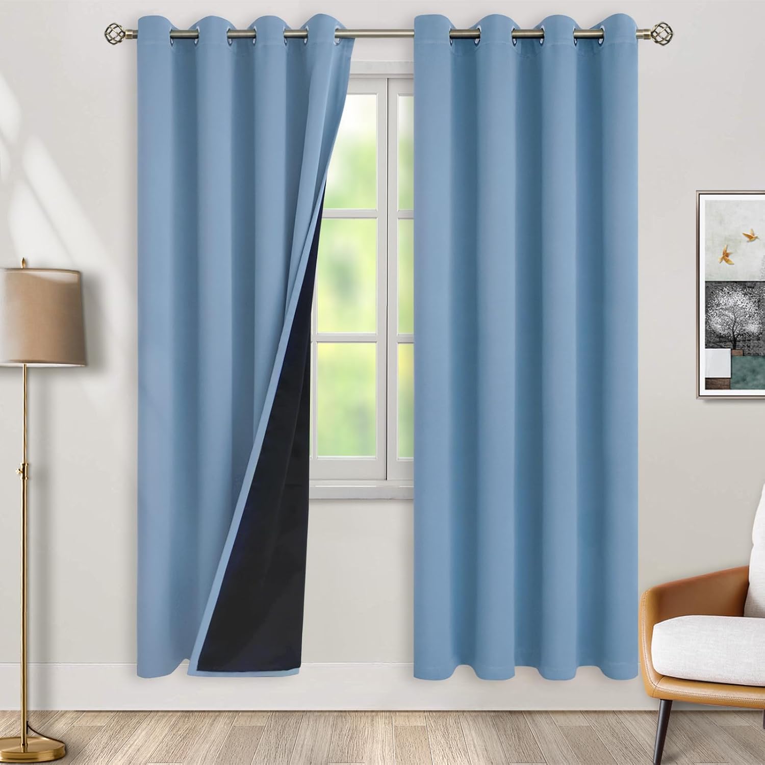BGment Thermal Insulated 100% Blackout Curtains for Bedroom with Black Liner, Double Layer Full Room Darkening Noise Reducing Grommet Curta…