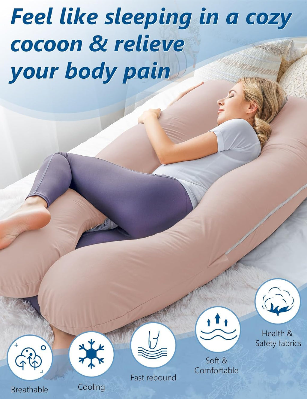 Meiz Cooling Pregnancy Pillows for Sleeping, Maternity Body Pillow for Pregnant Woman, U Shaped, with Cooling Jersey Cover 0 Count 55 Inch…