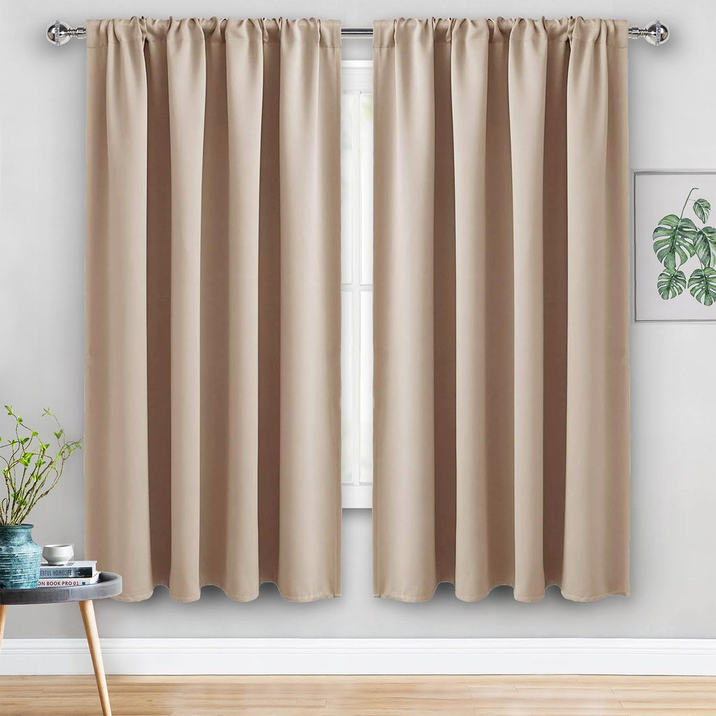 Jiuzhen Blackout Curtains for Bedroom - 60 Inch Wide Thermal Insulated Room Darkening Privacy Soundproof Curtains for Living Room, Set of 2…