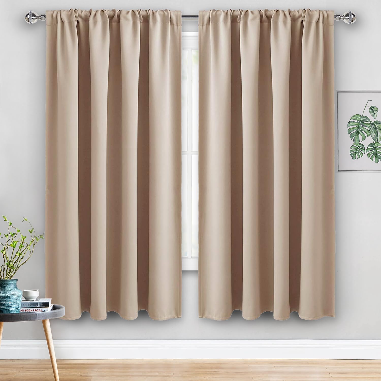 Jiuzhen Blackout Curtains for Bedroom - 60 Inch Wide Thermal Insulated Room Darkening Privacy Soundproof Curtains for Living Room, Set of 2…