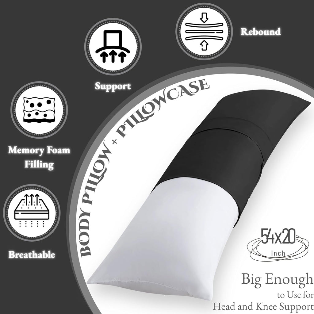 Ubauba Memory Foam Body Pillow with Cover, Full Large Body Pillows Insert for Adults with Envelope Closure Pillowcase, Firm & Fluffy Long…