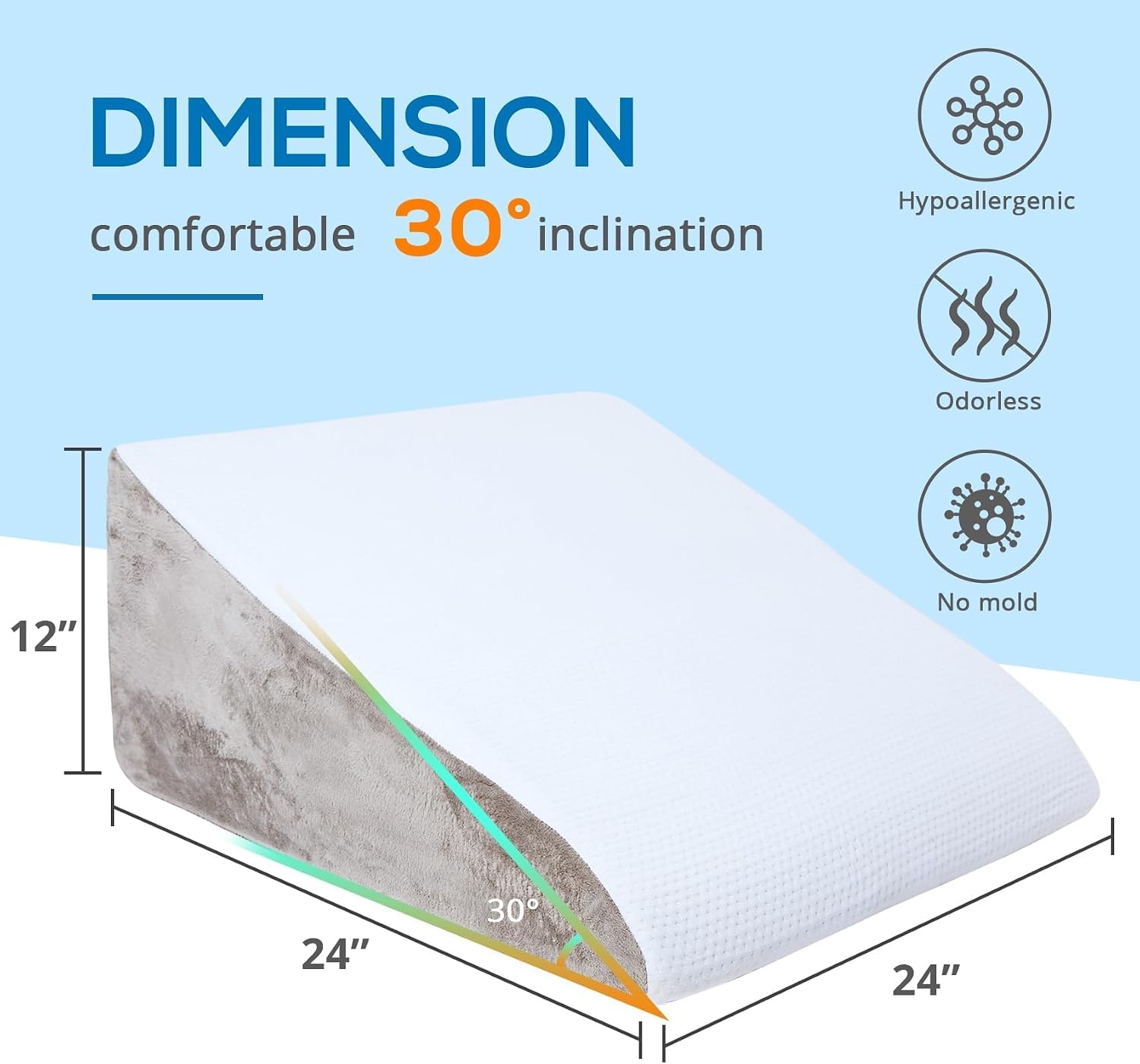 Sasttie Wedge Pillow, 12 Inch Memory Foam Bed Wedge Pillow for Sleeping, Acid Reflux, Back Pain, Post Surgery, and Snoring, Designed with W…