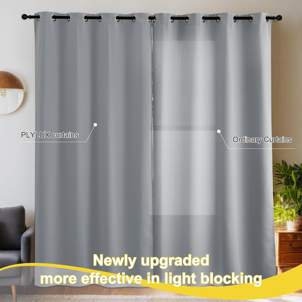NICETOWN Grey Blackout Curtains for Bedroom 63 Inch Long - Grommet Thermal Insulated Plylux Curtains Light Block Room Darkening Window…