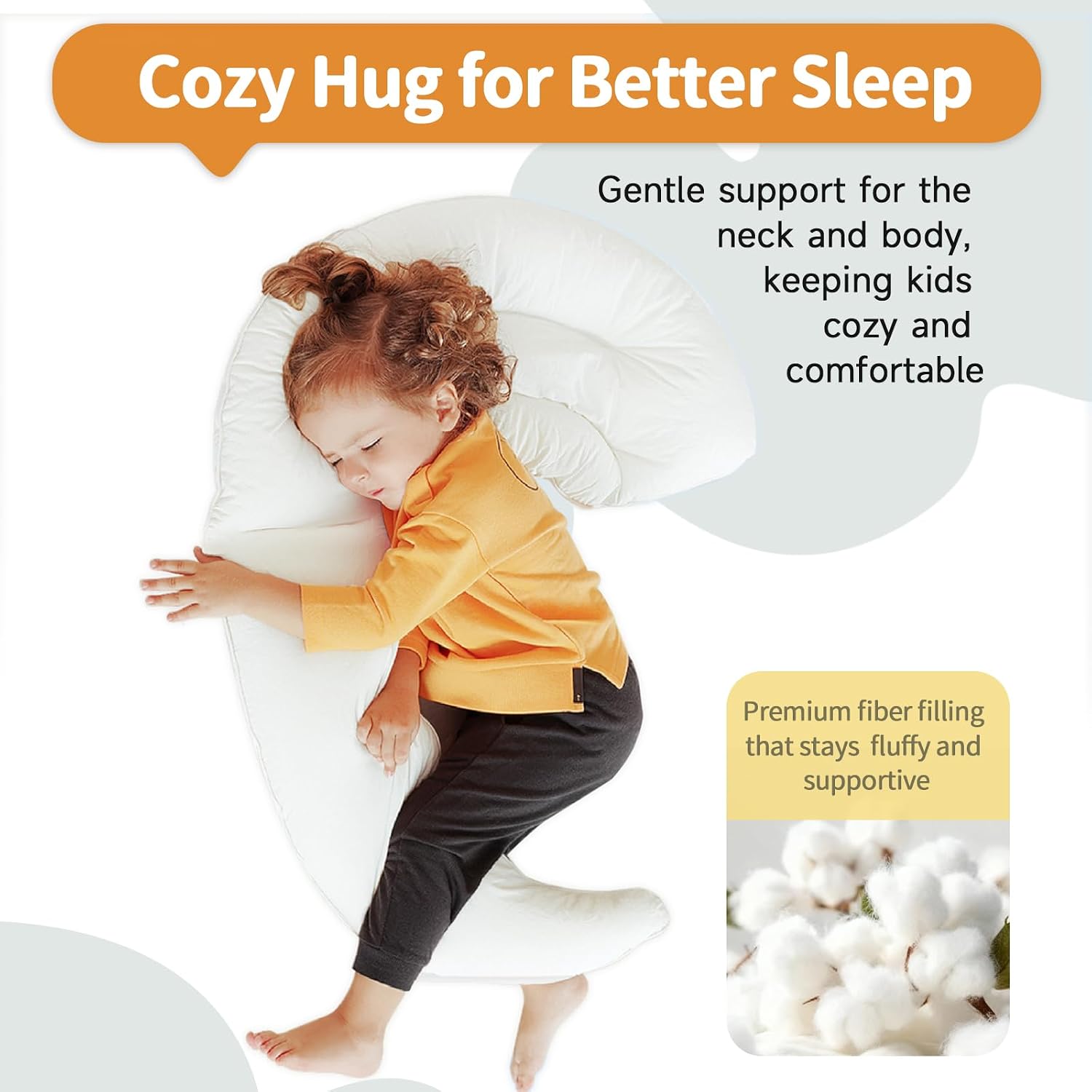 Choc chick Curve Long Toddler Kids Body Pillow for Sleeping, 34x27 inches Moon Shape Soft Child Hug Pillow, 100% Natural Cotton…