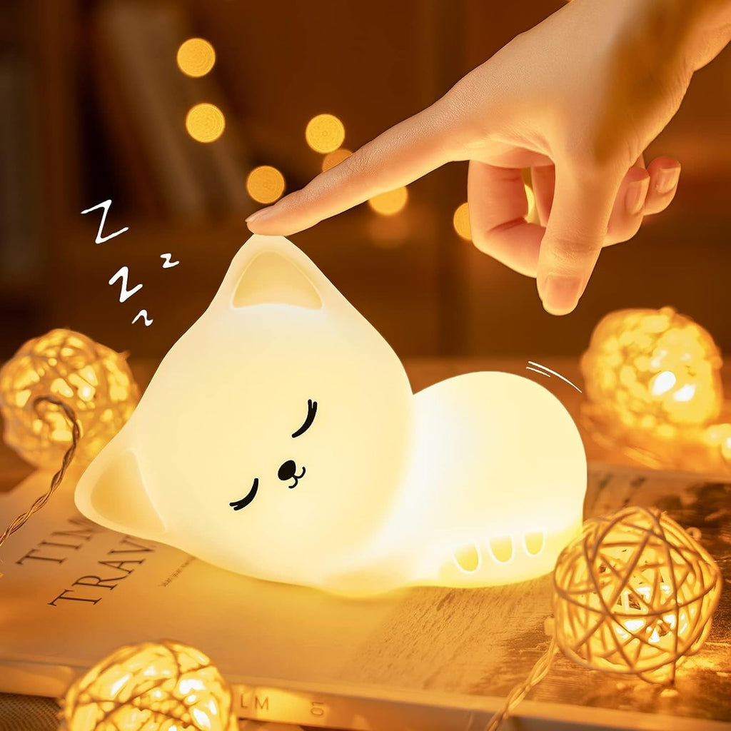 Night Light for Kids,16 Colors Cat Lamp Cute Lamp, Dimmable Baby Night Lights for Nursery, Silicone Rechargeable Nightlight for Kids…