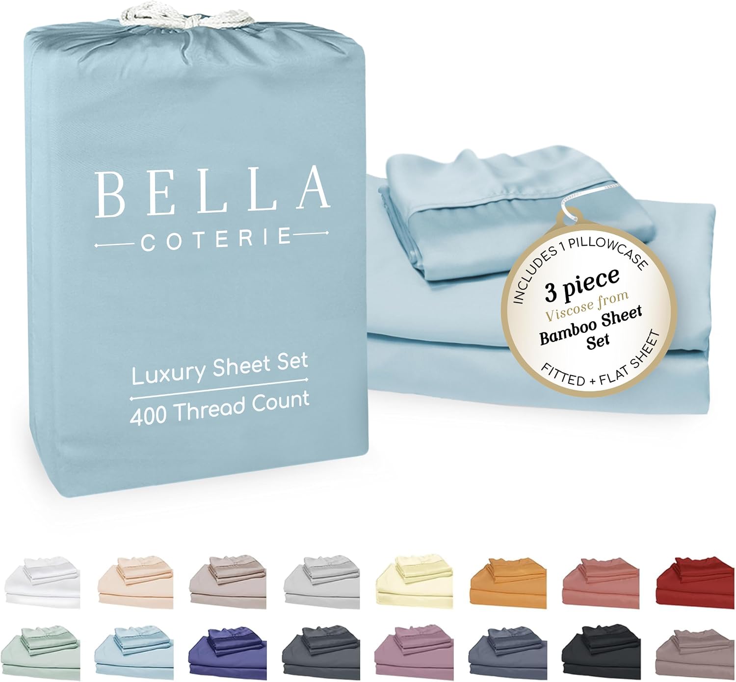 Bella Coterie Luxury Bamboo Viscose Twin Size Sheet Set | 100% Organically Grown | Ultra Soft | Cooling for Hot Sleepers | 18" Deep…