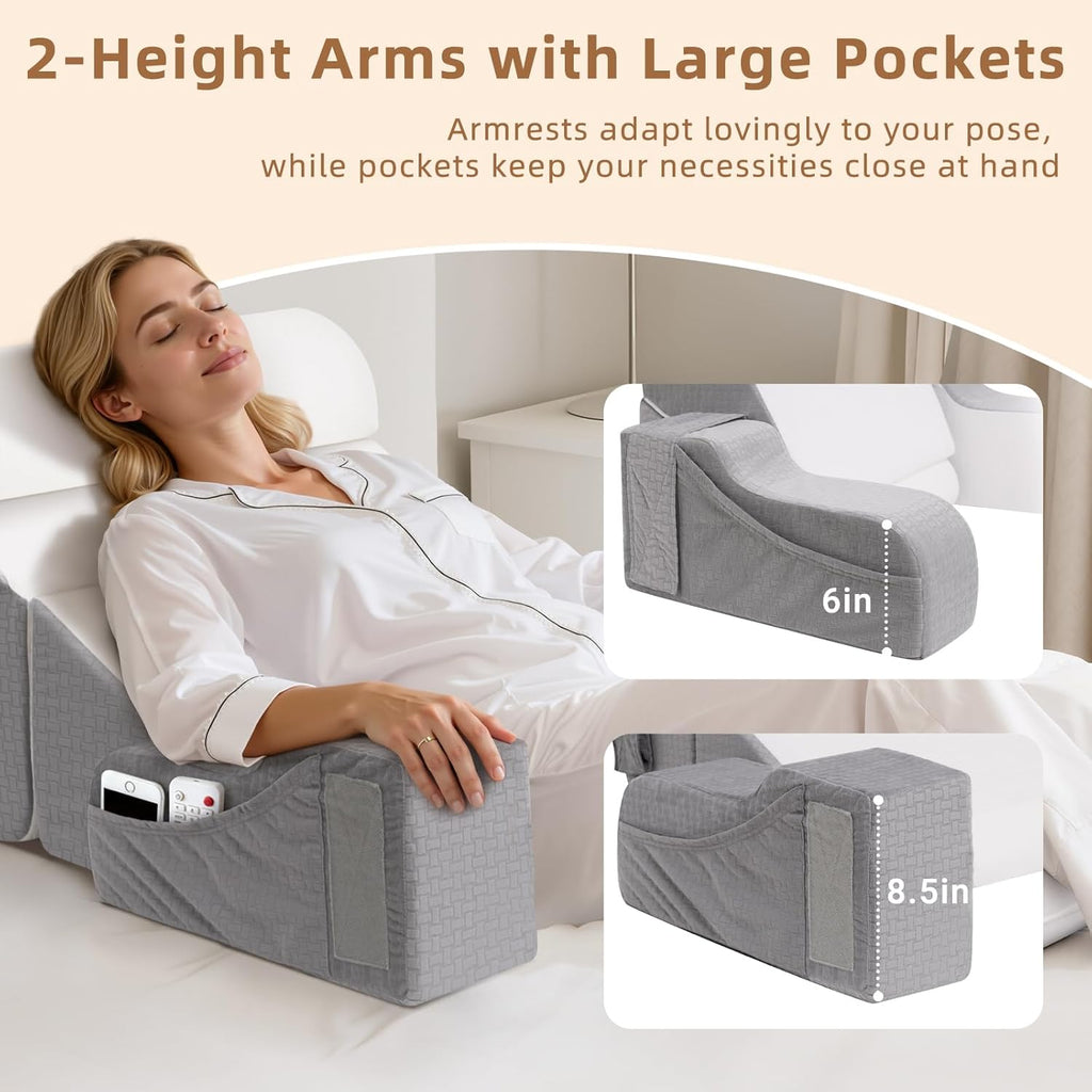 Esuerdo 5PCS Reading Pillow for Sitting in Bed Adult, 2 in 1 Foldable Back Wedge Pillow for Sleep, Ergonomic Back Support Pillow with Arms…