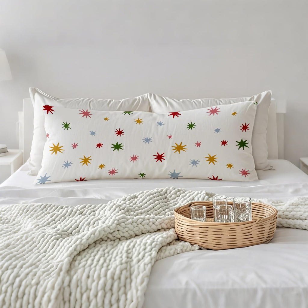 Boho Colorful Stars 20x54 Body Pillow Cover, Mid Century Modern Decorative Long Body Pillow Cases for Kids Girls Room Bedroom Dorm Bed Couch