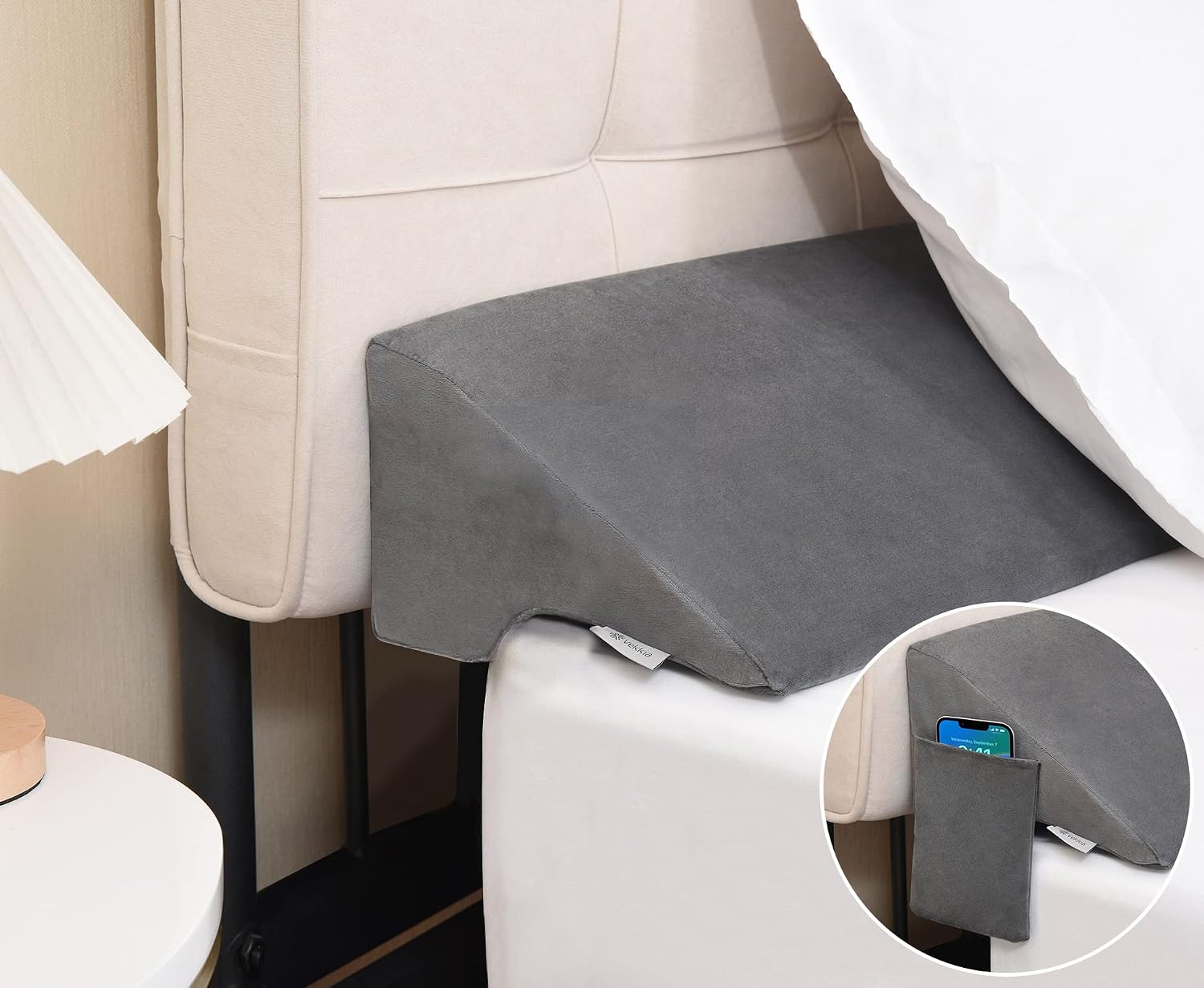 Vekkia Queen Bed Wedge Pillow for Headboard Gap Filler(0-5"), High-Density Foam, Prevents Pillows & Items from Falling, Ergonomic…