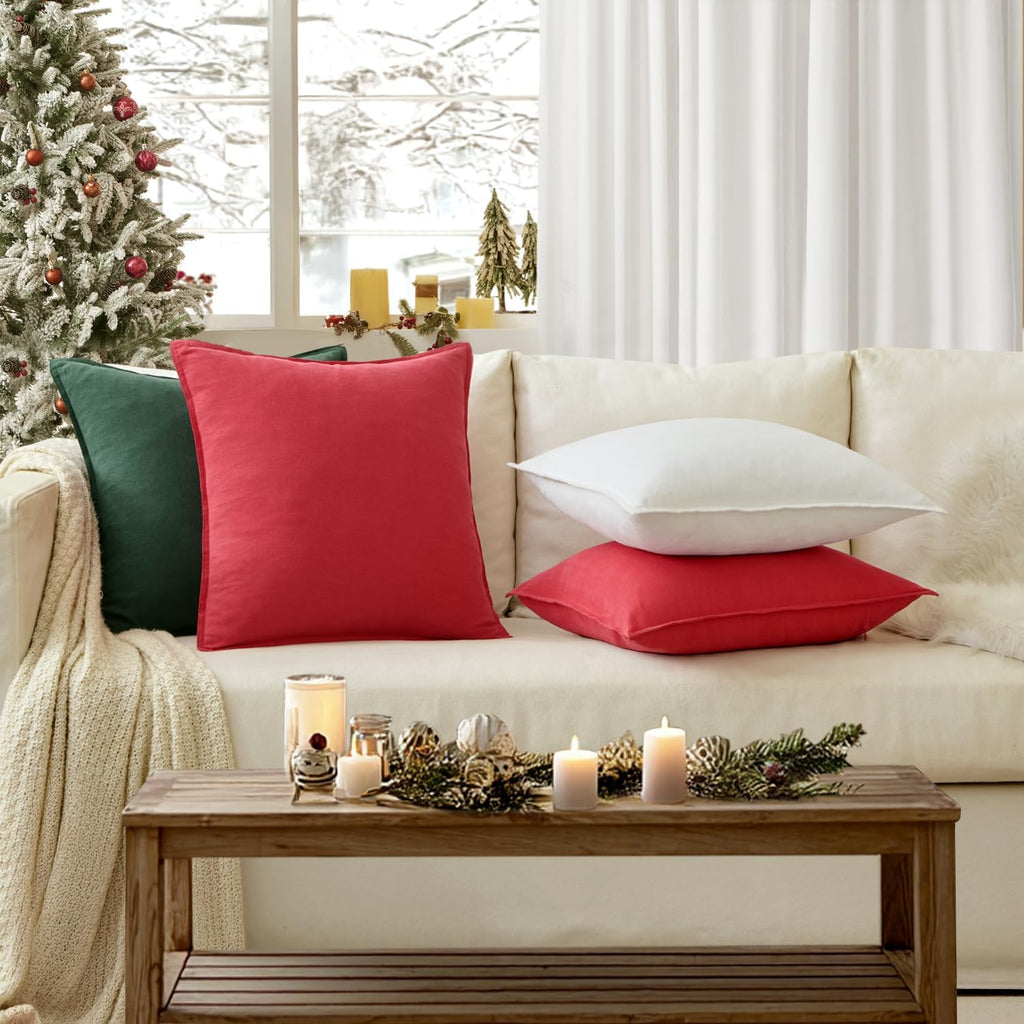 EMEMA Christmas Throw Pillow Covers Decorative Linen Pillow Covers 24x24 Inch Green Boho Farmhouse Neutral Couch Throw Pillows for Bed…