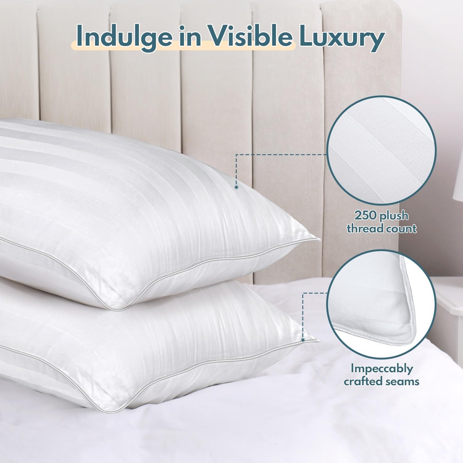 Queen Size Bed Pillows Set of 2 - Breathable Down Alternative Premium Pillows for Side, Back, and Stomach Sleepers Fluffy Hotel Quality…
