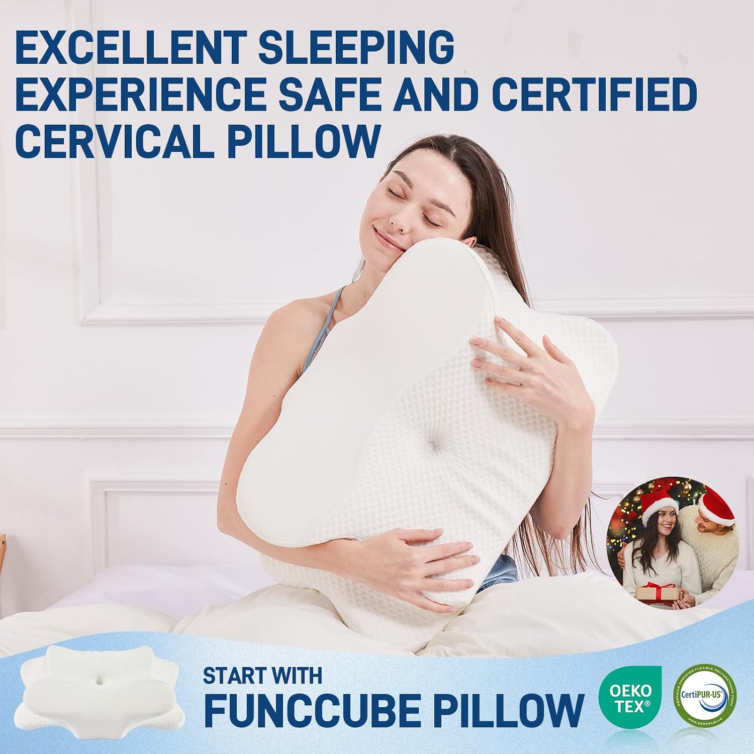 Funccube Cervical Neck Pillow - Memory Foam Pillow for Sleeping, Ergonomic Neck Support Contour Pillows for Side Back Stomach Sleepers, Orth…