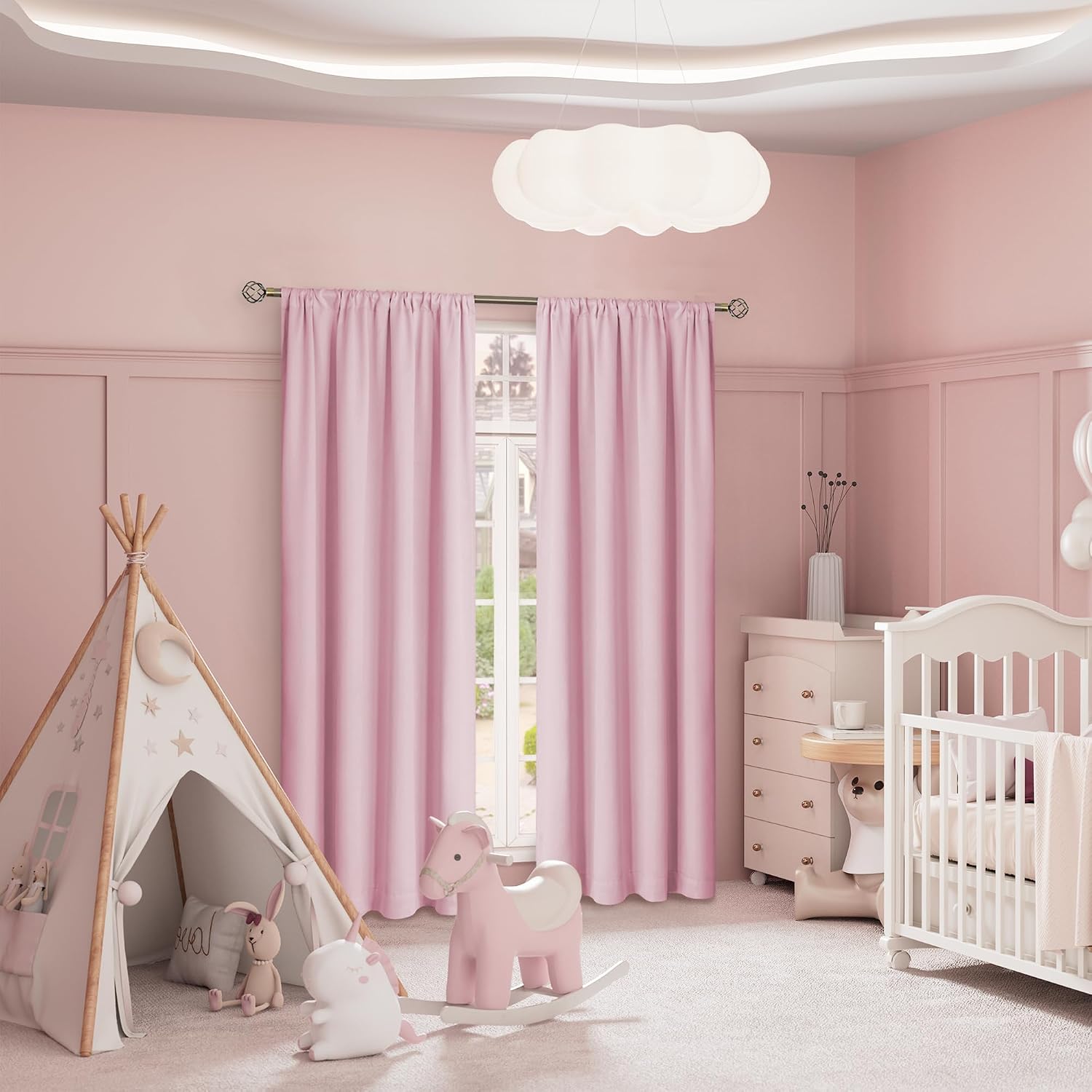 BGment Pink Blackout Curtains for Nursery 2 Panels Set, Kids Curtains Thermal Insulated and Noise Canceling Full Black Out Girls Baby…