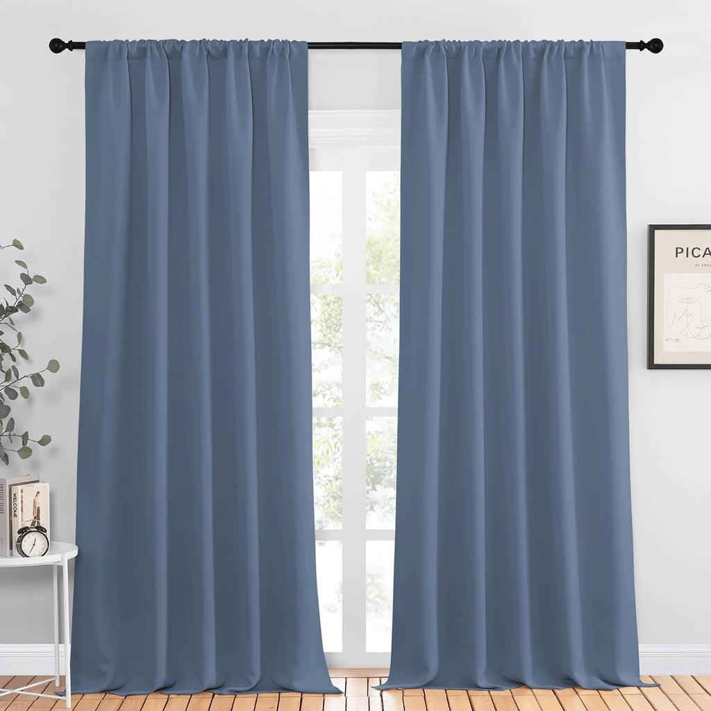 NICETOWN Blackout Curtains Window Draperies - Window Treatment Thermal Insulated Solid Room Darkening Drapes for Bedroom (Stone Blue, Set…