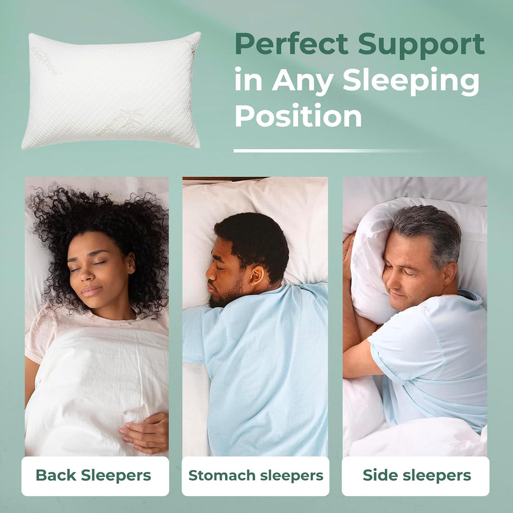 Snuggle-Pedic Adjustable Memory Foam Pillows - GreenGold Certified Pillow w/ Viscose of Bamboo Cover for Side, Stomach & Back Sleepers…