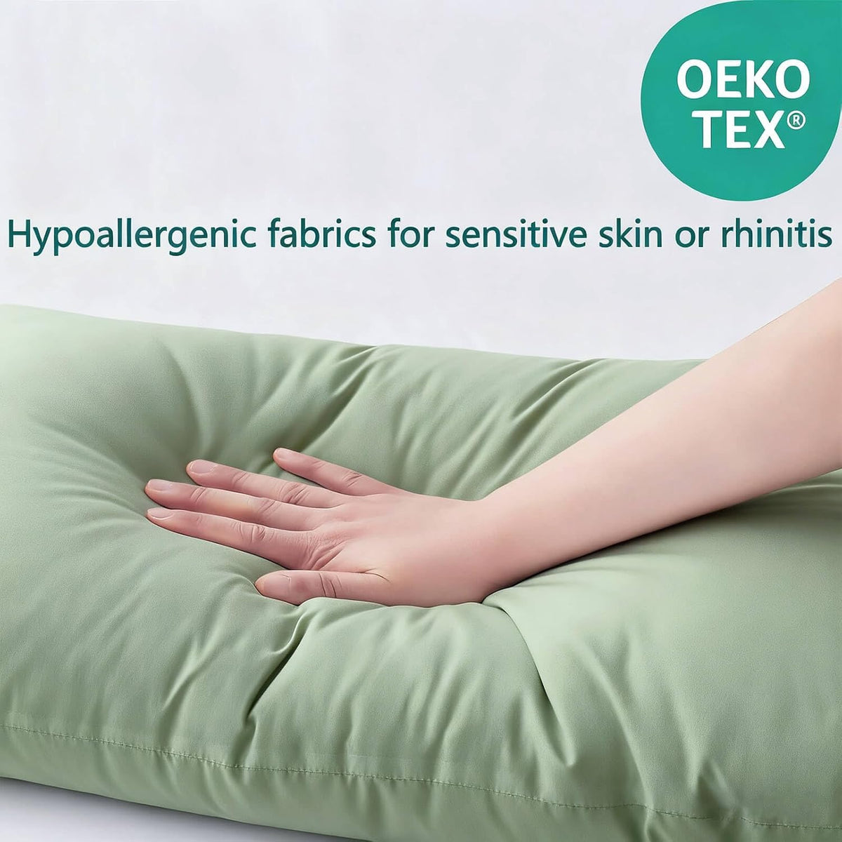 Flat Ultra Thin Bed Pillows Standard/Queen Size Pillow Set of 2 Extra Soft Down Alternative for Stomach Back Sleeper Sage Green