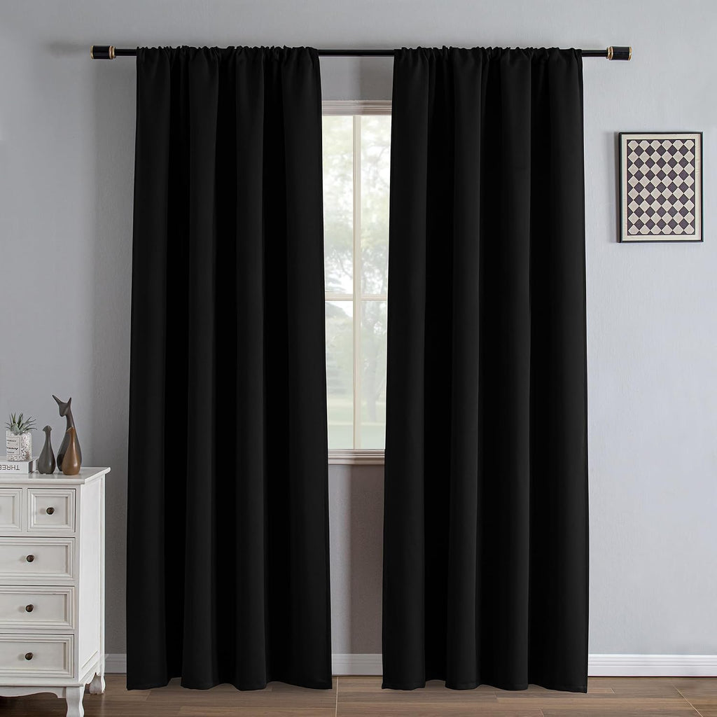 Igemaeve Black 100% Blackout Curtains 84 Inch Length 2 Panels Set, Black Out Curtains for Bedroom 84 Inch Long, Rod Pocket Energy Saving Ro…