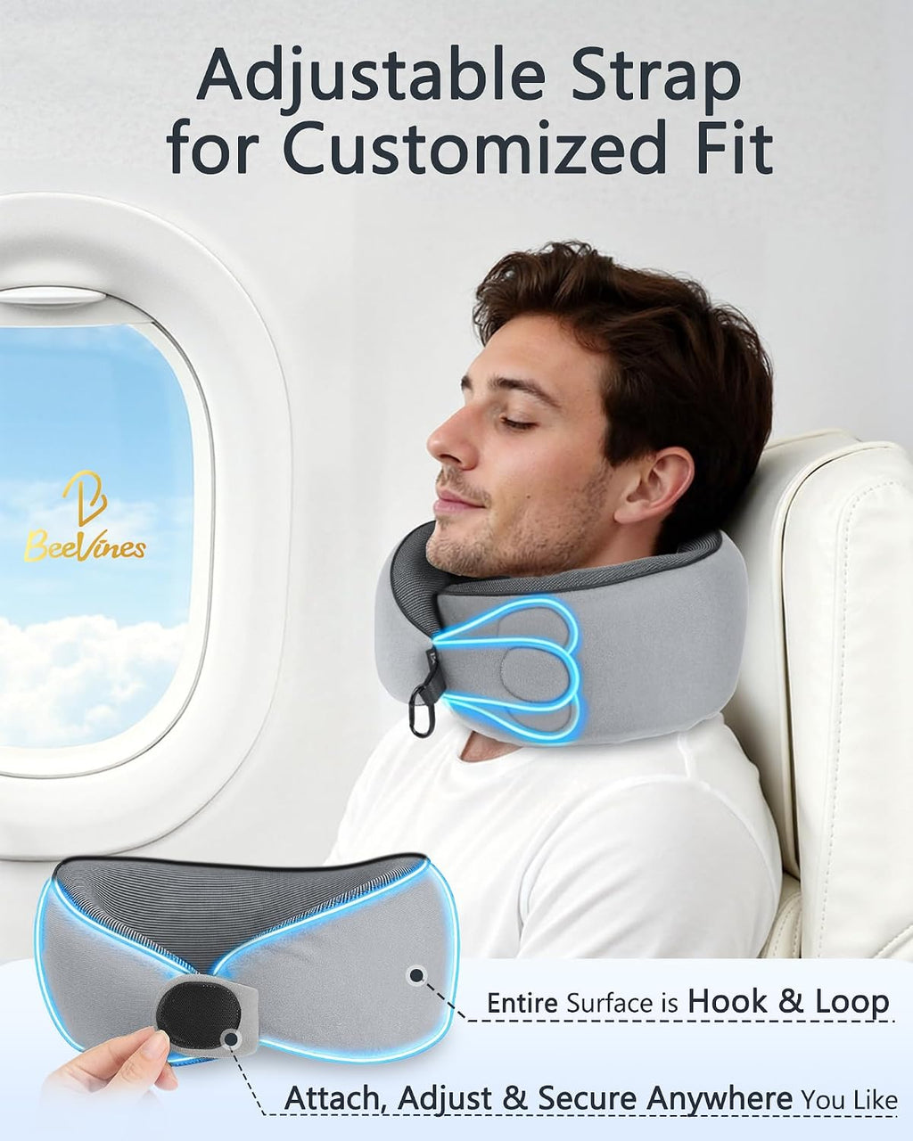 BeeVines Travel Pillow with Carry Case, Memory Foam Neck Pillows for Airplanes, 360° Wrap Around Support for Sleeping, Breathable & Washabl…