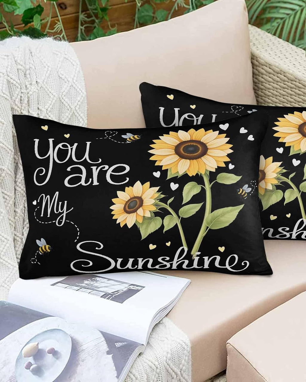 Rgaienmelw You Are My Sunshine Throw Pillow Covers Queen Size 20x30 Inches, Rectangle Decorative Pillowcase with Zipper, Yellow Sunflo…