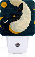 Black Cat Moon Night Light, Plug Into Wall for Boys Girls Bedroom Decorative Square Night Light Lamp 0.5w Sleep Friendly