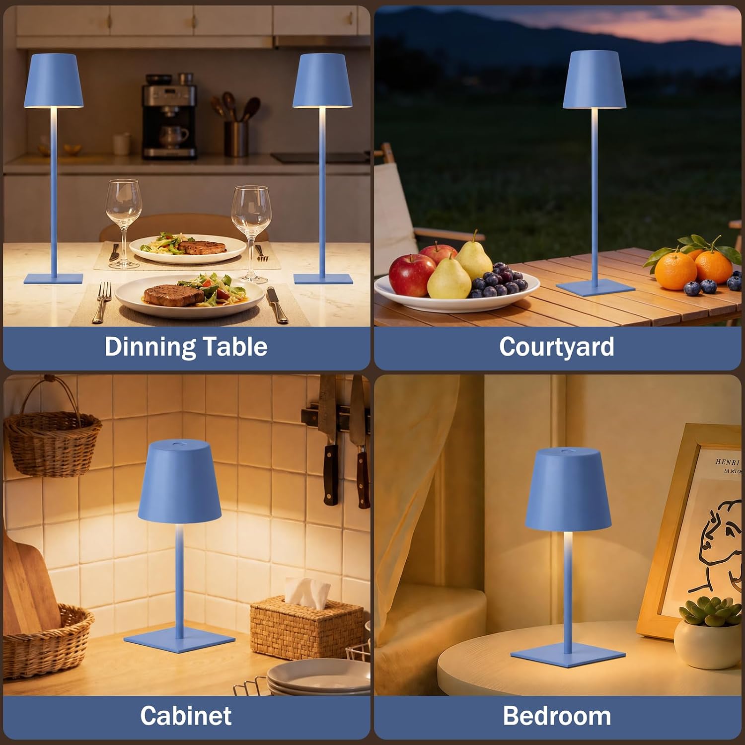 Kakanuo Navy Blue Rechargeable Table Lamp, 2 Pack Cordless Desk Lamp with 5000mAh Battery, Touch Control Stepless Dimming, Wireless Night…