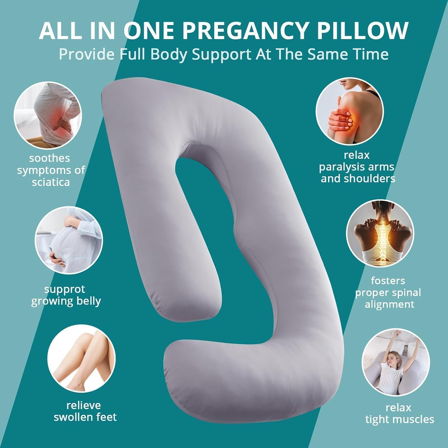 Sasttie Cooling Pregnancy Pillows for Sleeping, U Shaped Full Body Pillow with Removable Cover, Pregnant Women Must Haves, Maternity Essent…