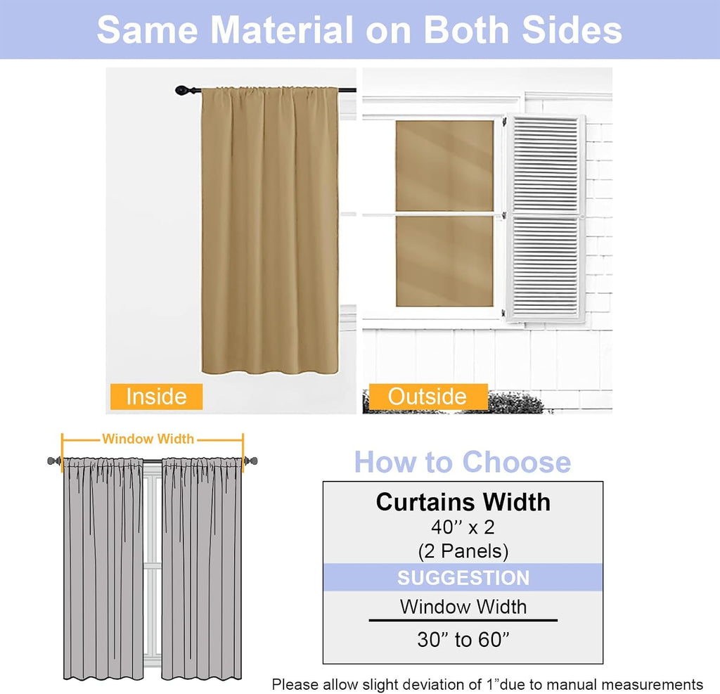 Simplebrand Ava Gold Short 36 Inches Blackout Curtain 2 Panels Set, Half Window Rod Pocket Privacy Curtain Tiers for Kitchen, Curtains Blac…