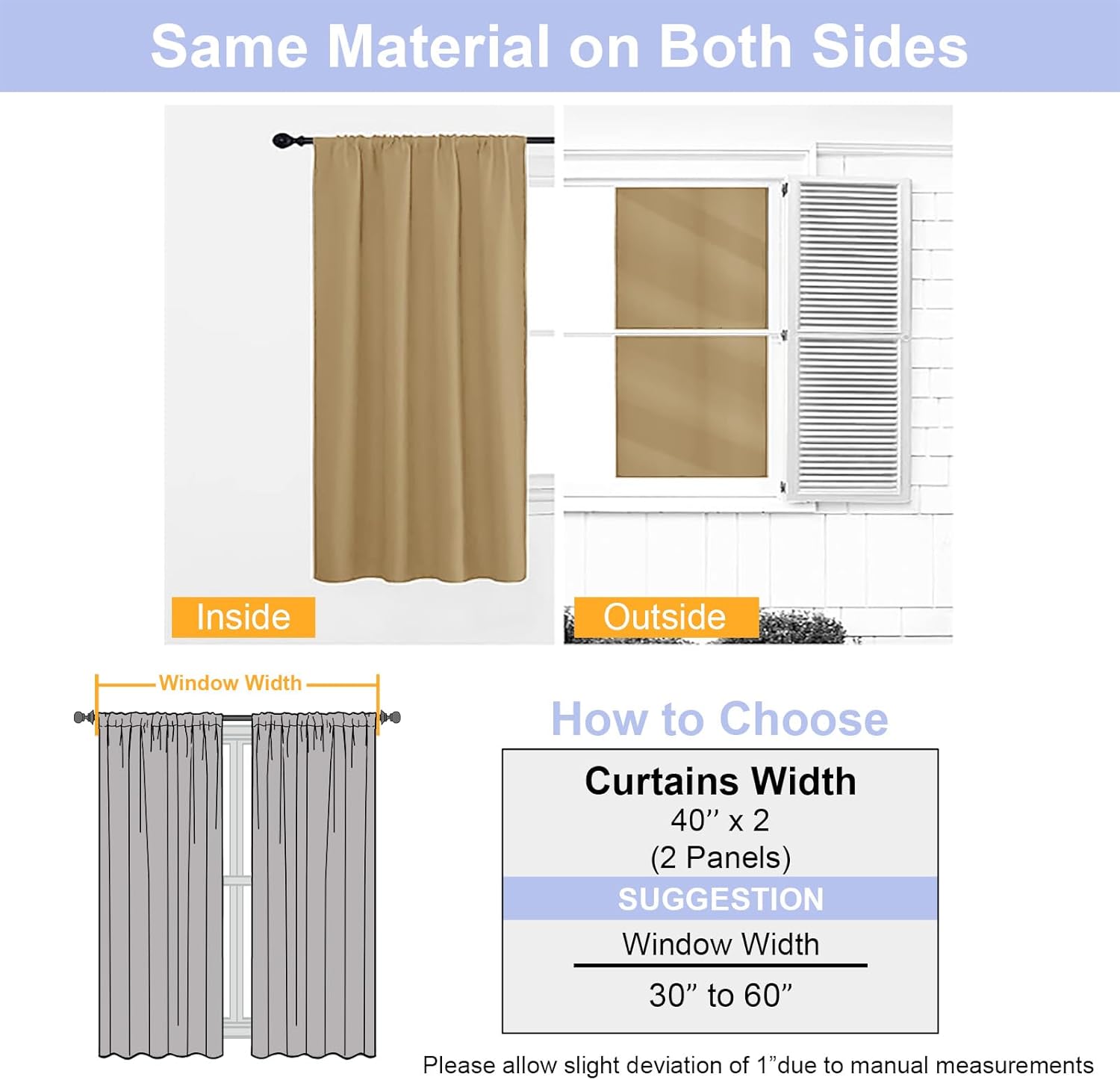 Simplebrand Ava Gold Short Blackout Curtains for Bedroom 54 Inches Long 2 Panels Set, Solid Thermal Insulated, Energy Saving Window Treatme…
