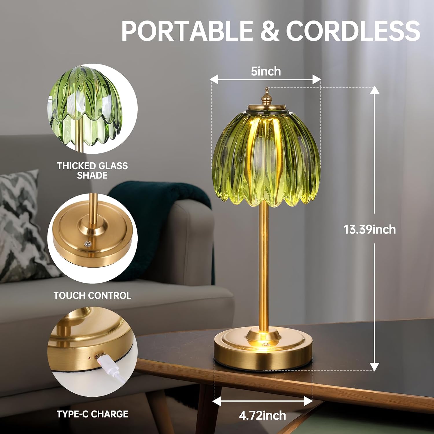 Shenmoyl Set of 2 Tulip Table Lamp with 5000mAh Battery & Touch Control, Cordless Table Lamp with 3 Colors, Dimmable Rechargeable Table…
