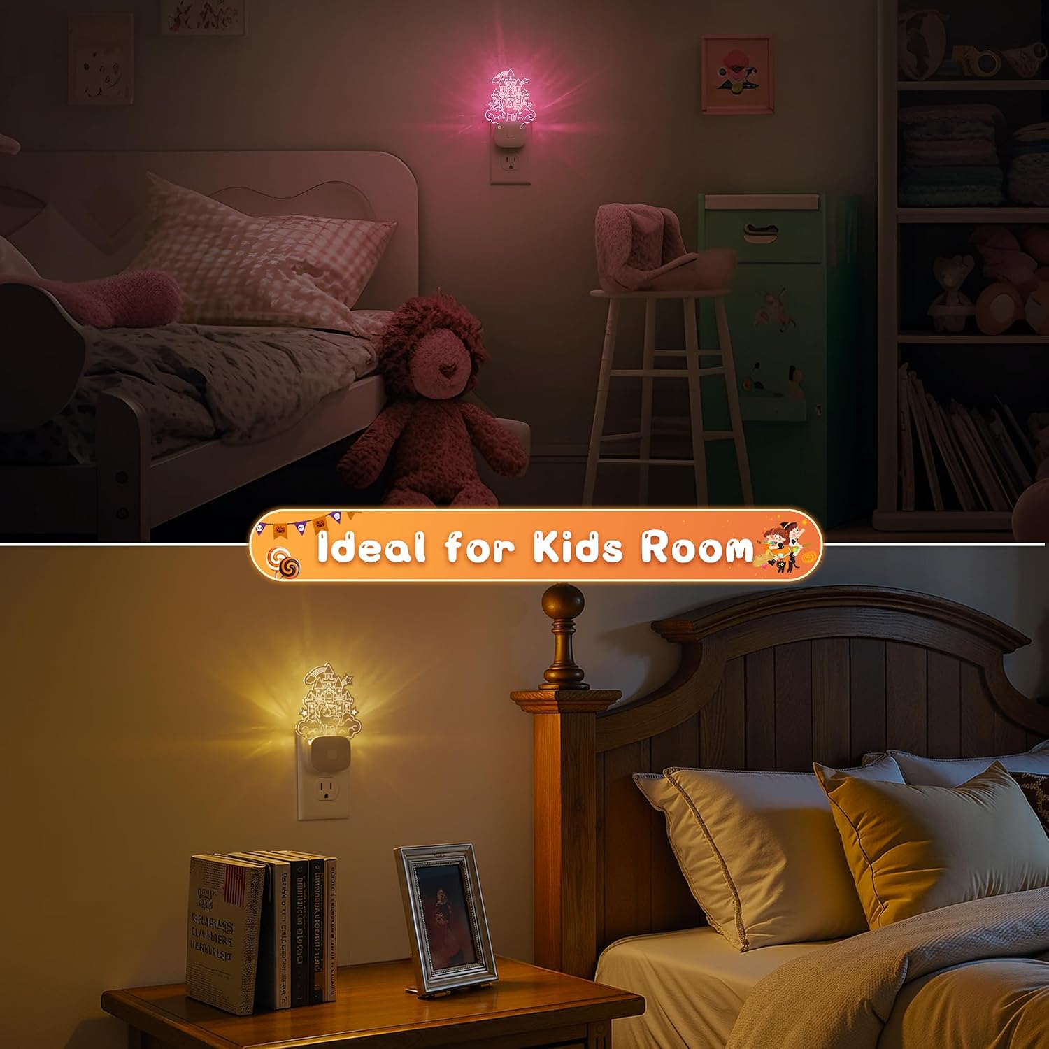 L LOHAS LED Night Lights for Kids, Acrylic Carved Castle Design, 8-Color Changing, Dusk to Dawn Sensor, Plug in Kids Night Lights for…