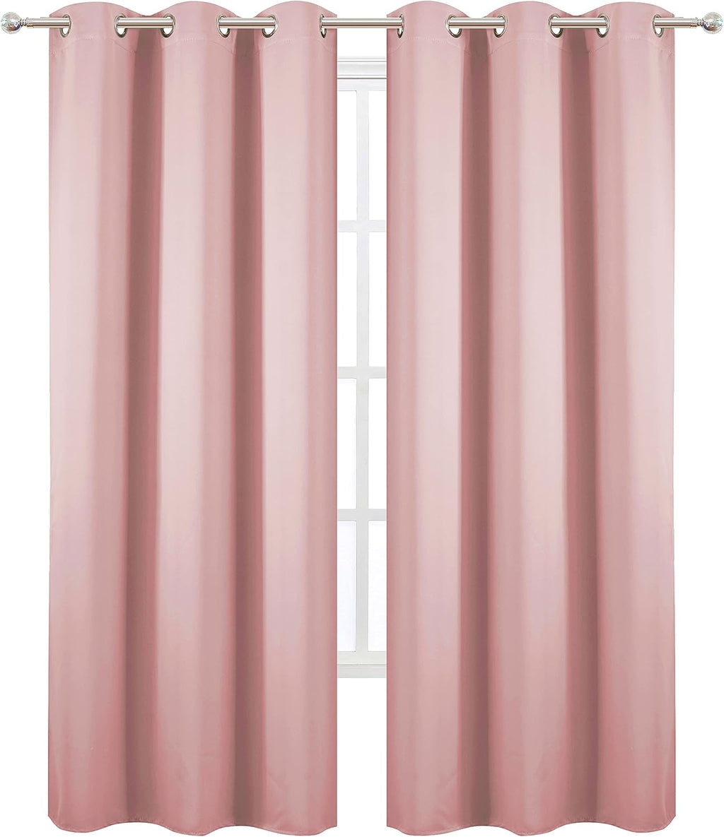 Lemomo Pink Blackout Curtains/42 x 84 Inch/Set of Two Panels Grommet Bedroom Curtains 84 Inch Pink