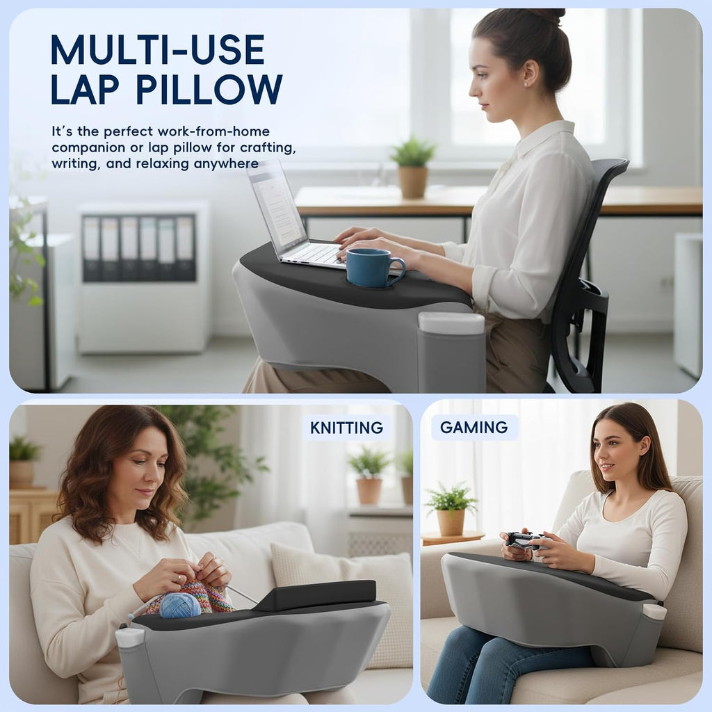 Reading Pillow for Gaming, Large Arm Rest Pillow for Adult, Memory Foam Desk Pillow with Cup & Phone Holder for Reading, Working…