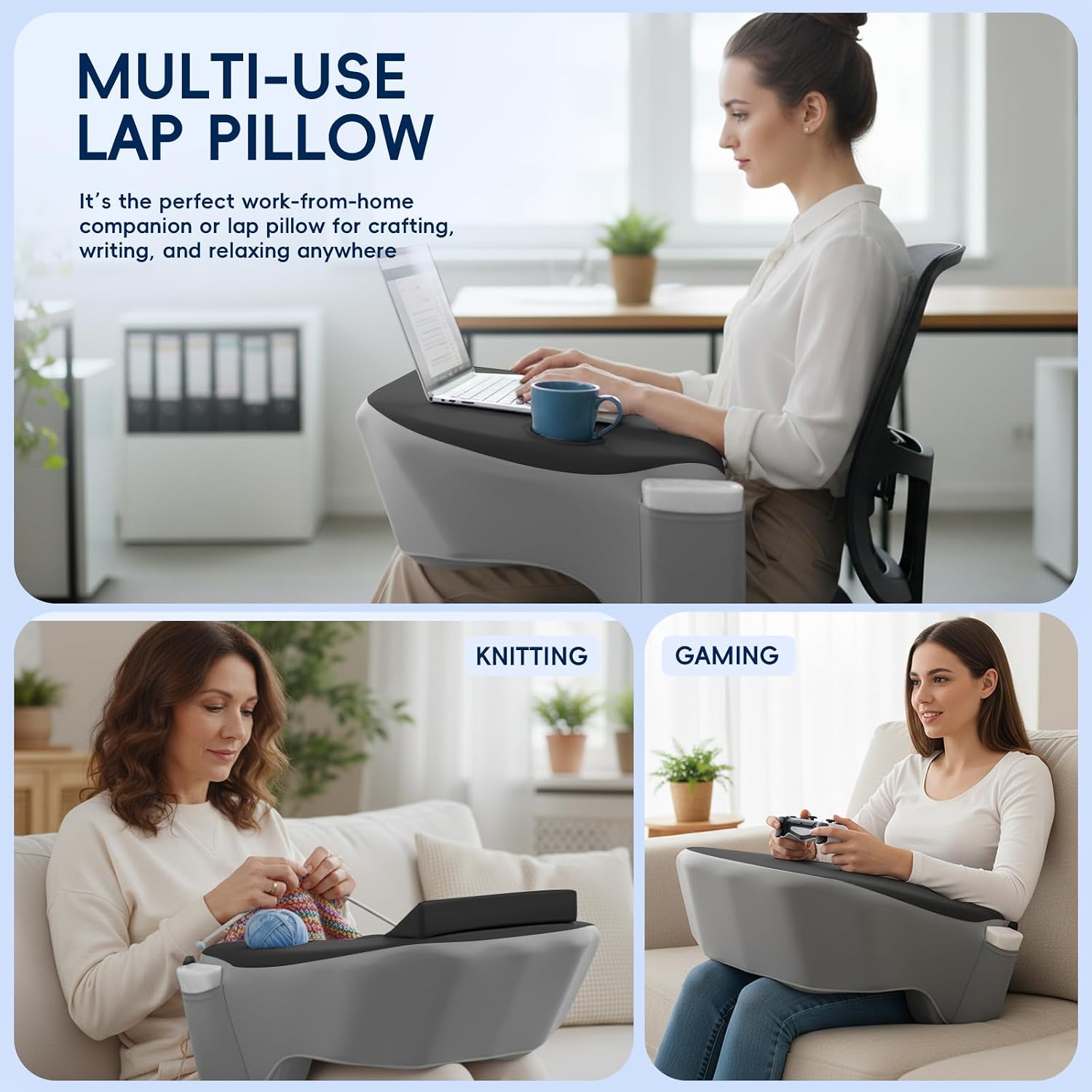 Reading Pillow for Gaming, Large Arm Rest Pillow for Adult, Memory Foam Desk Pillow with Cup & Phone Holder for Reading, Working…