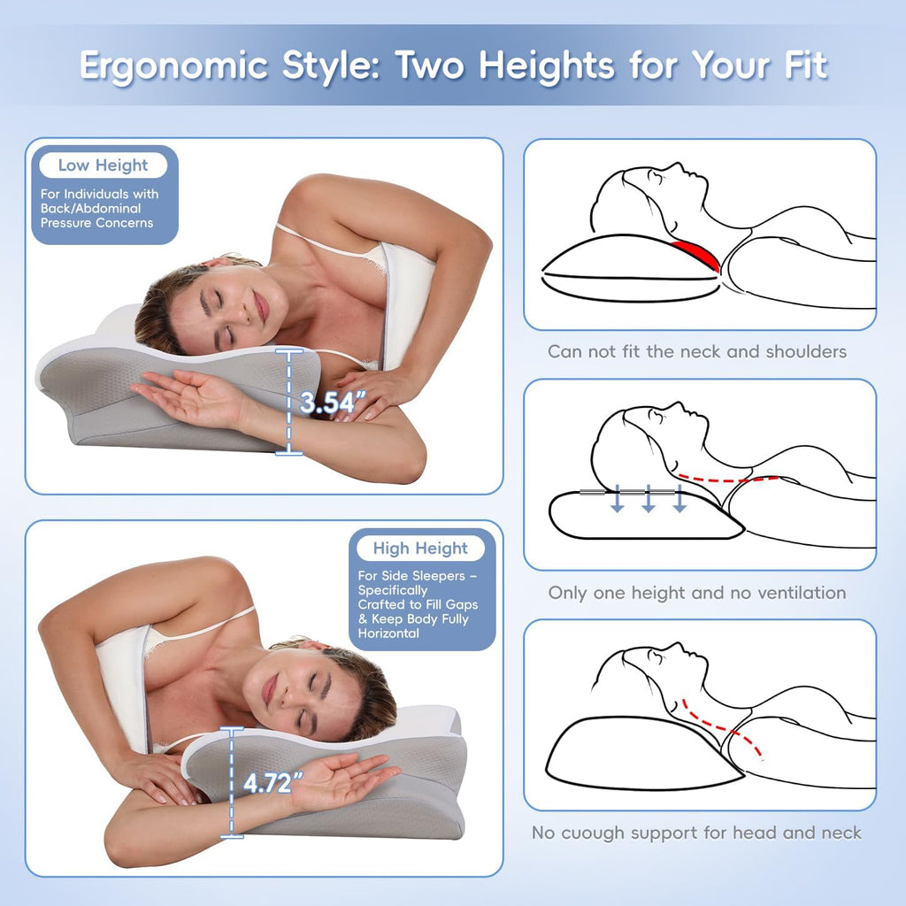 Missleep Cervical Neck Pillow, Memory Foam Pillows for Neck and Shoulder, 2 Heights Ergonomic Pillow with Breathable Ice Silk Cover, Neck…