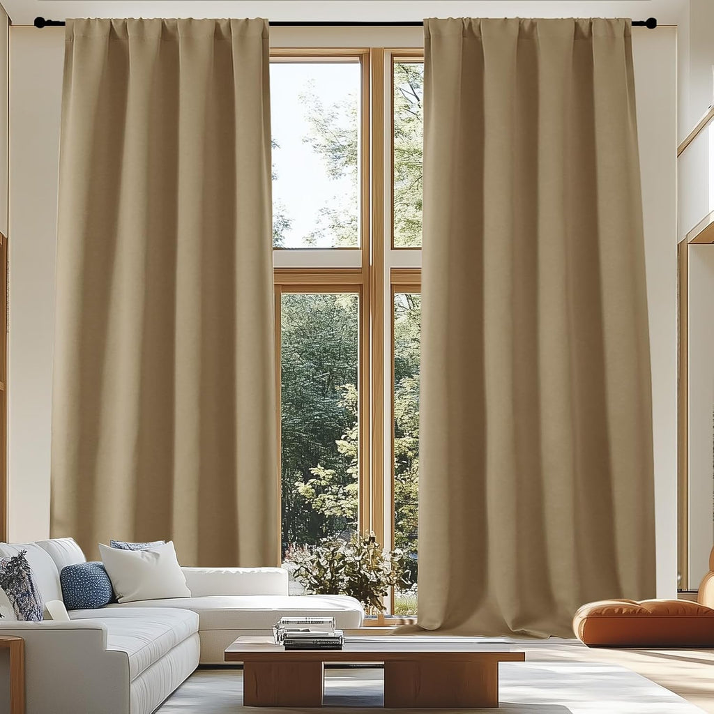 Simplebrand Blackout Extra 10ft Curtains for Patio 120 Inches Long 2 Panels Set, Solid Thermal Insulated Energy Saving Rod Pocket Window Tr…