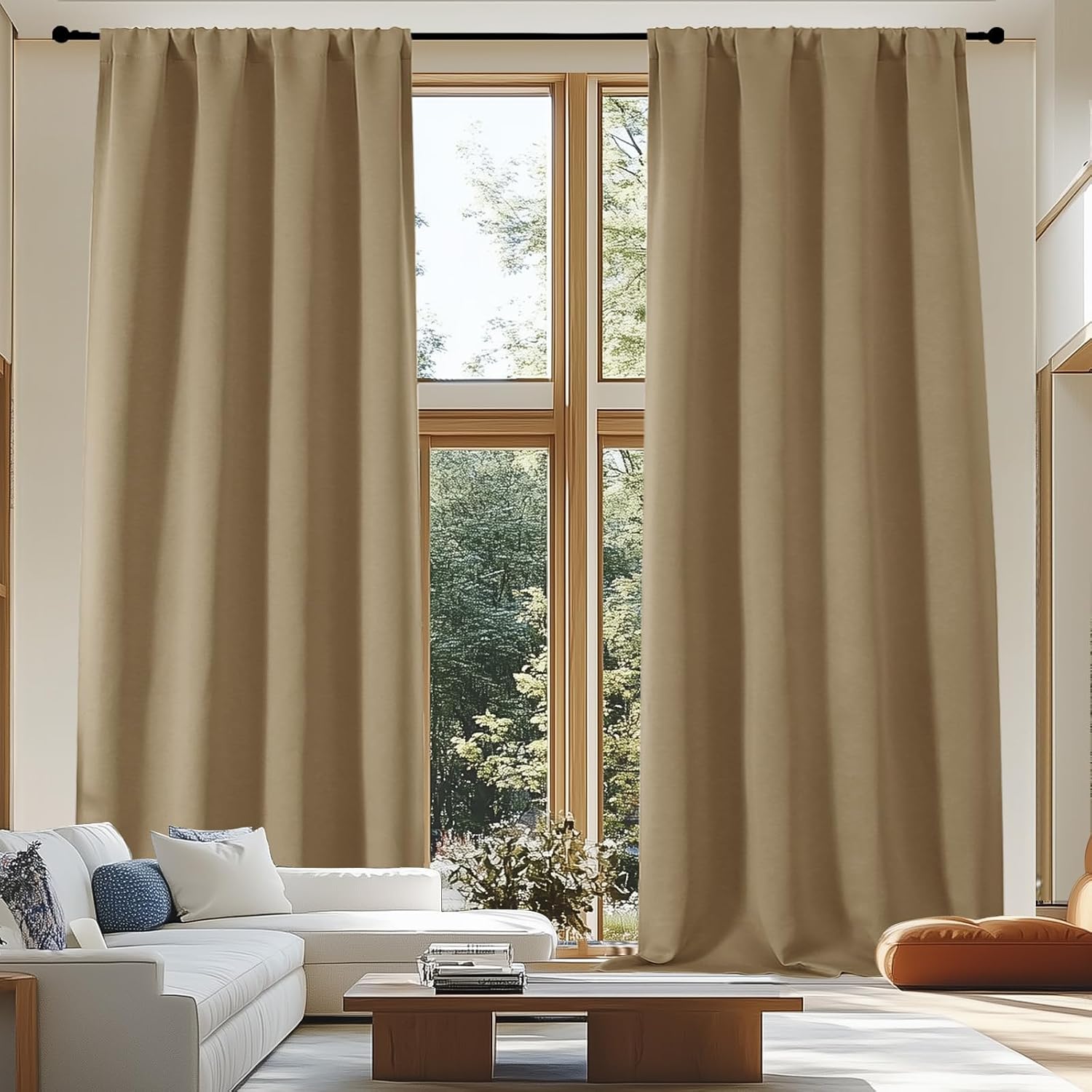 Simplebrand Blackout Extra 10ft Curtains for Patio 120 Inches Long 2 Panels Set, Solid Thermal Insulated Energy Saving Rod Pocket Window Tr…