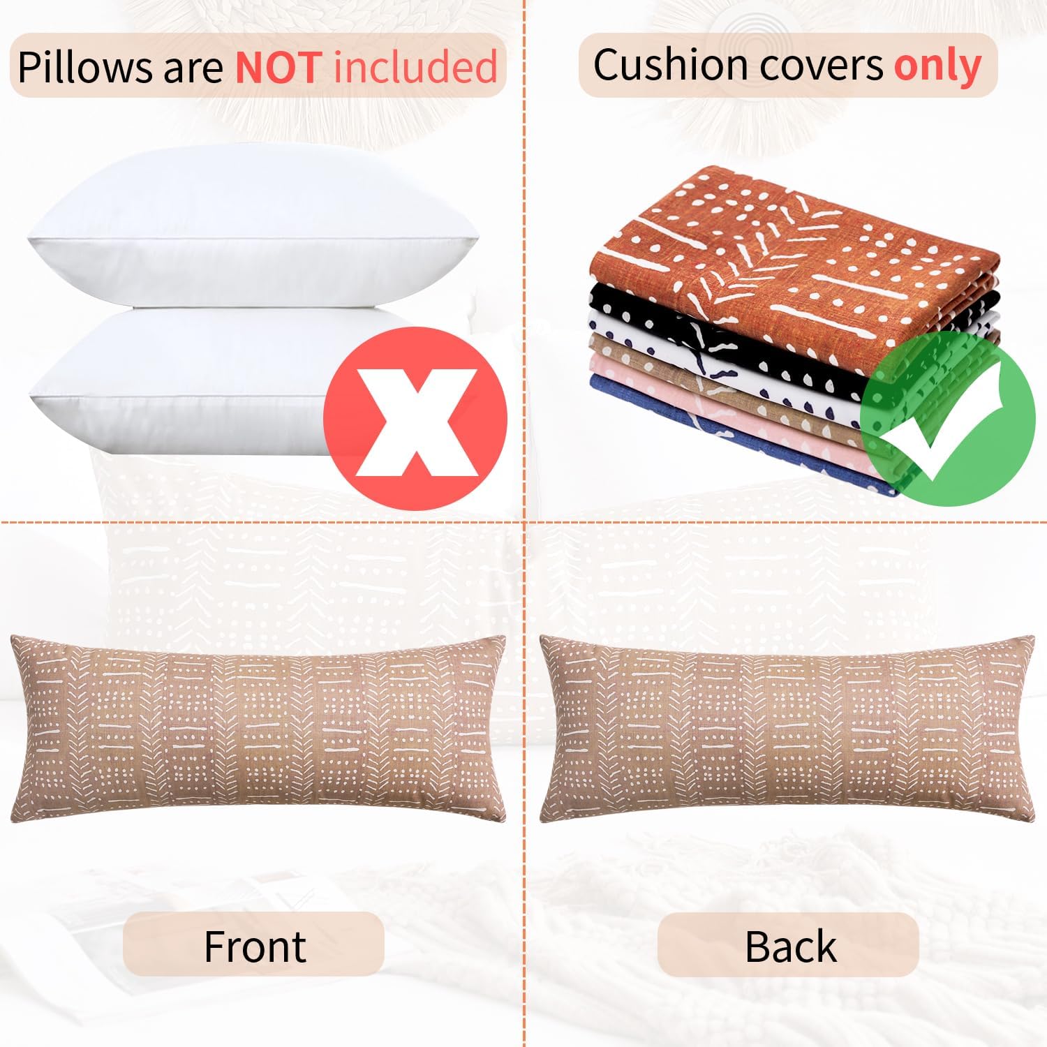 BONSTRAP Brown Boho Body Pillows Covers Decorative Long Lumbar Accent Throw Pillow Covers Large Queen 20x54 1 Piece for Bed Sleeping…