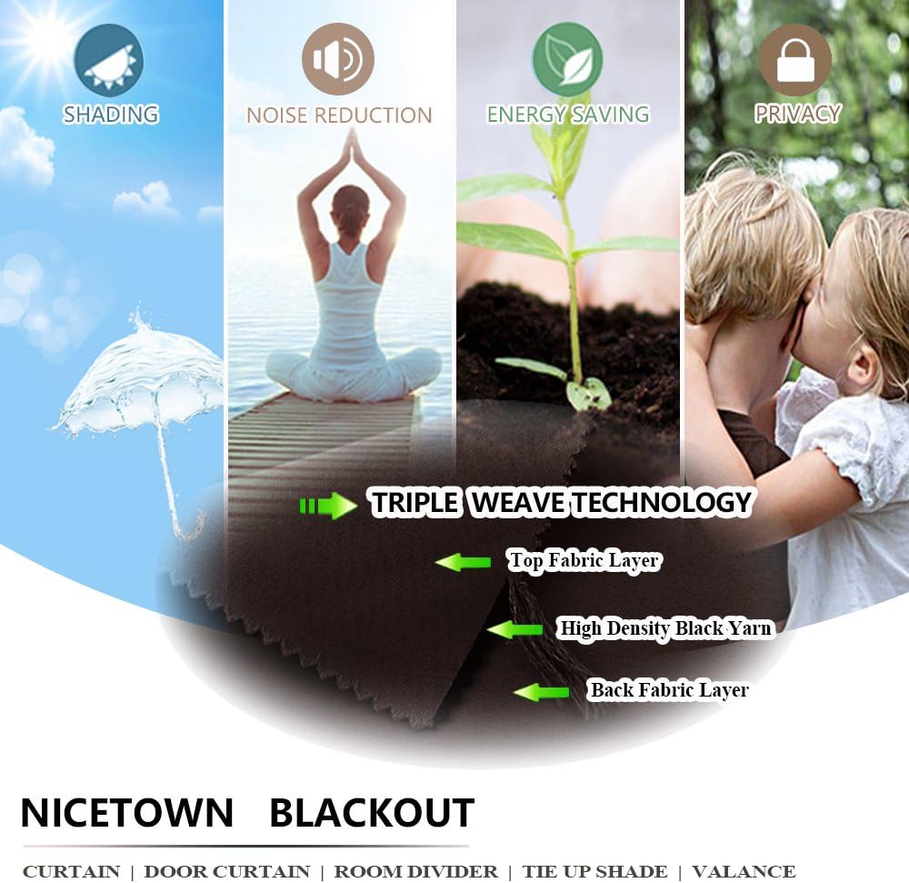NICETOWN Thermal Insulated Blackout Curtain and Drapery Triple Weave Soundproof Solid Ring Top Window Drape for Bedroom (Sold…